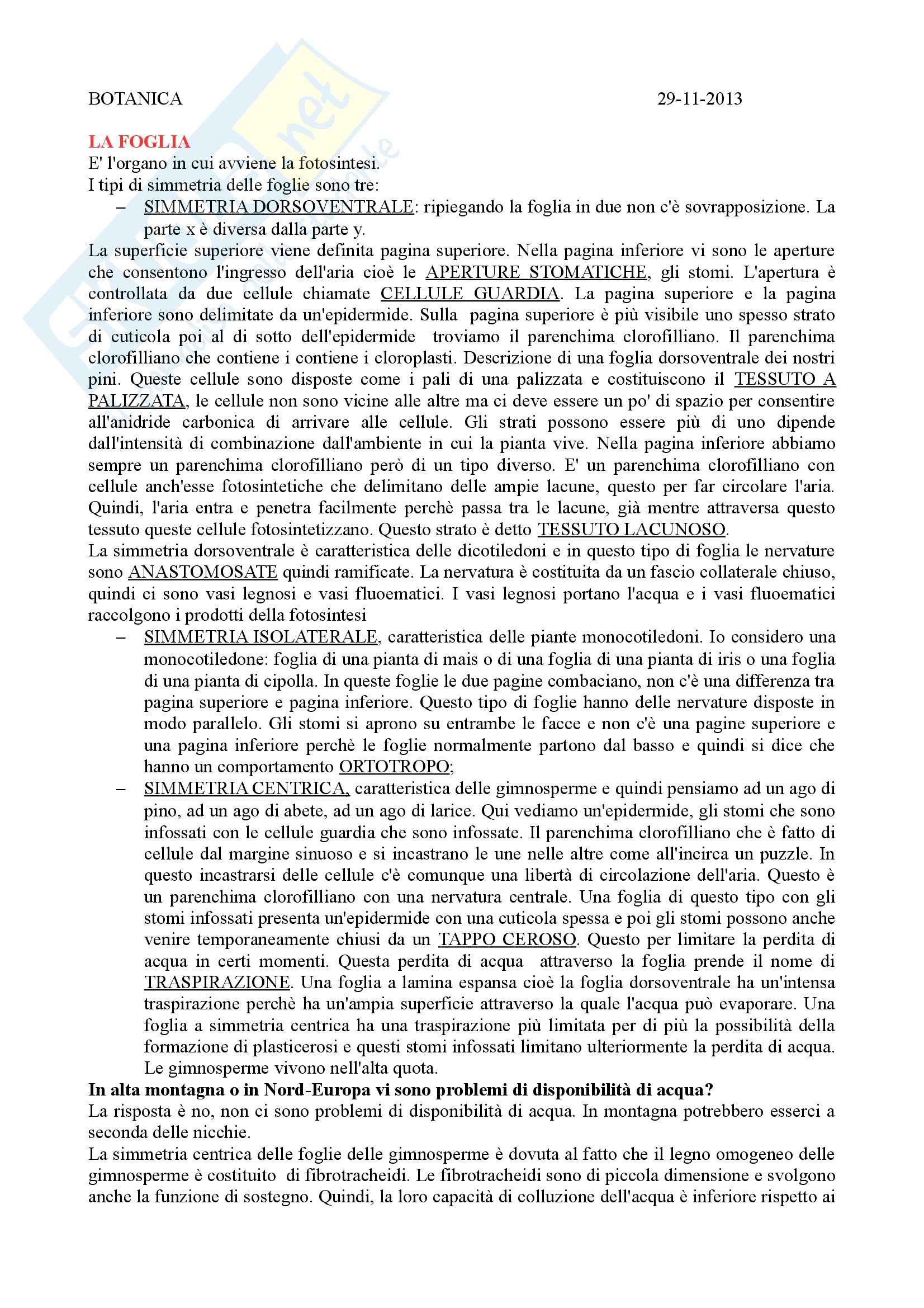 Botanica - Foglia, tessuti secernenti Pag. 1