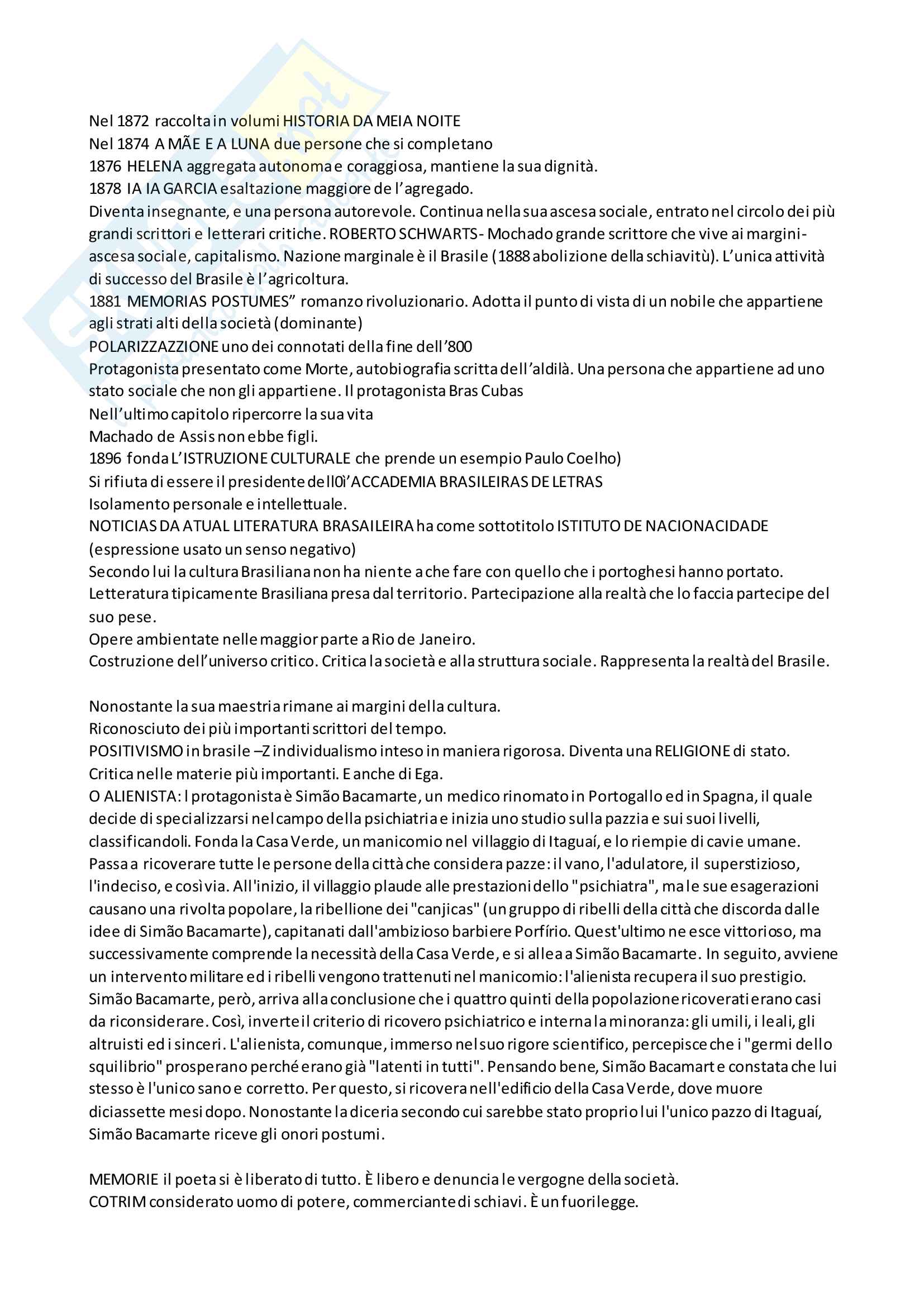 Riassunto esame letteratura portoghese e Brasiliana 2, docente Finazzi Agrò, libri consigliati O romantismo em portugual, Fran a e A Literatura brasileia, Amora Pag. 26