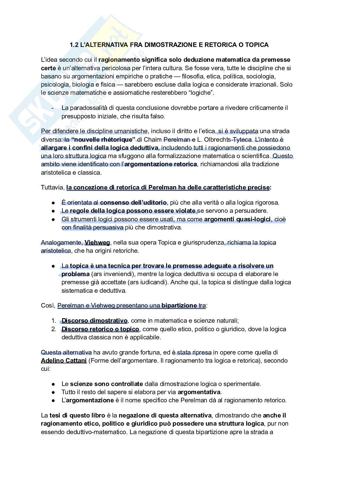 Riassunto esame Filosofia del Diritto, Prof. Sagnotti Simona Carlotta, libro consigliato Forme e momenti del ragionare nel diritto, Sagnotti Pag. 2