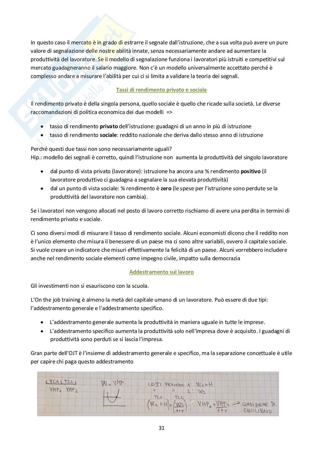 Appunti di Economia del lavoro e delle risorse umane Pag. 31