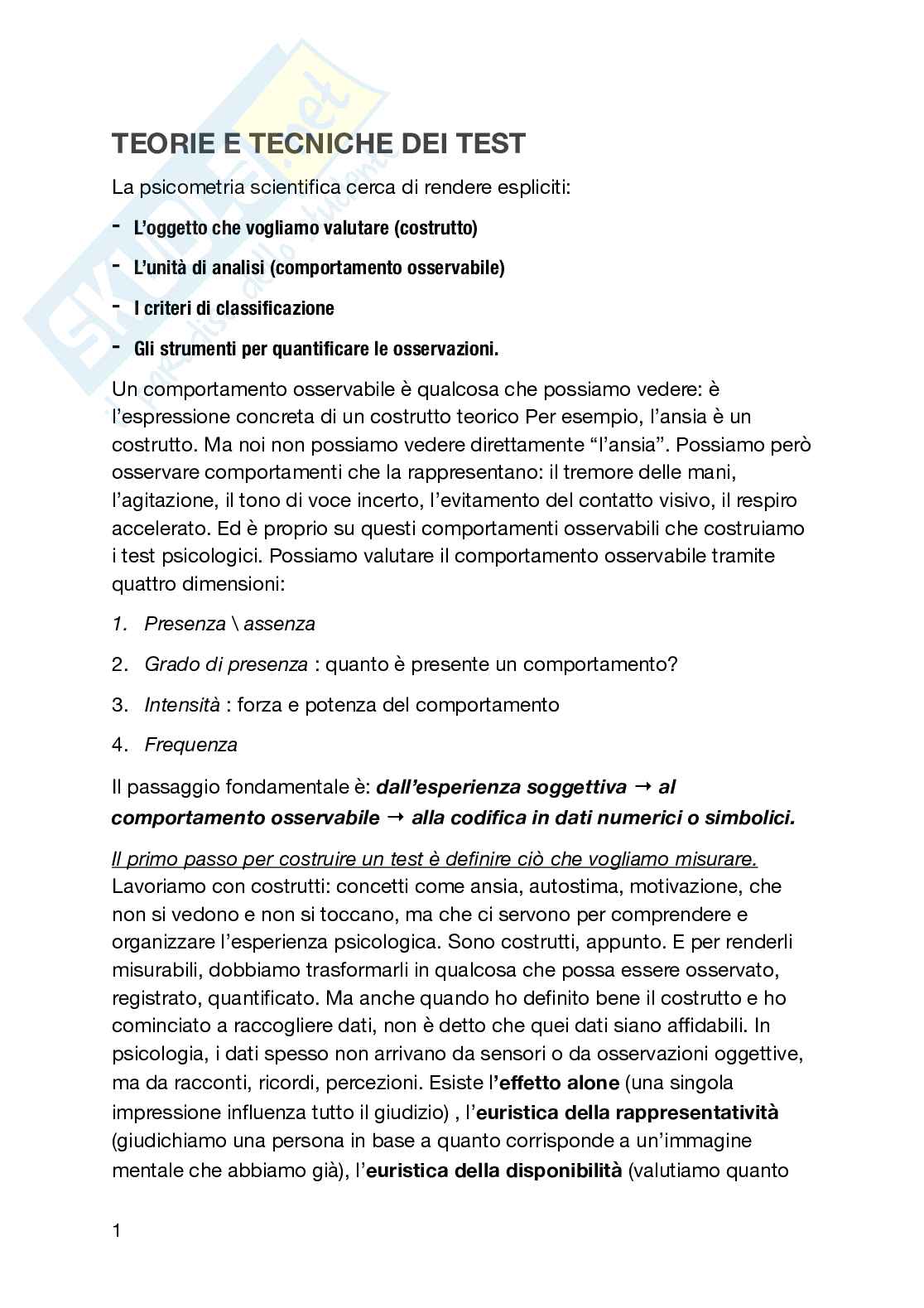 Teorie e tecniche dei test Pag. 1