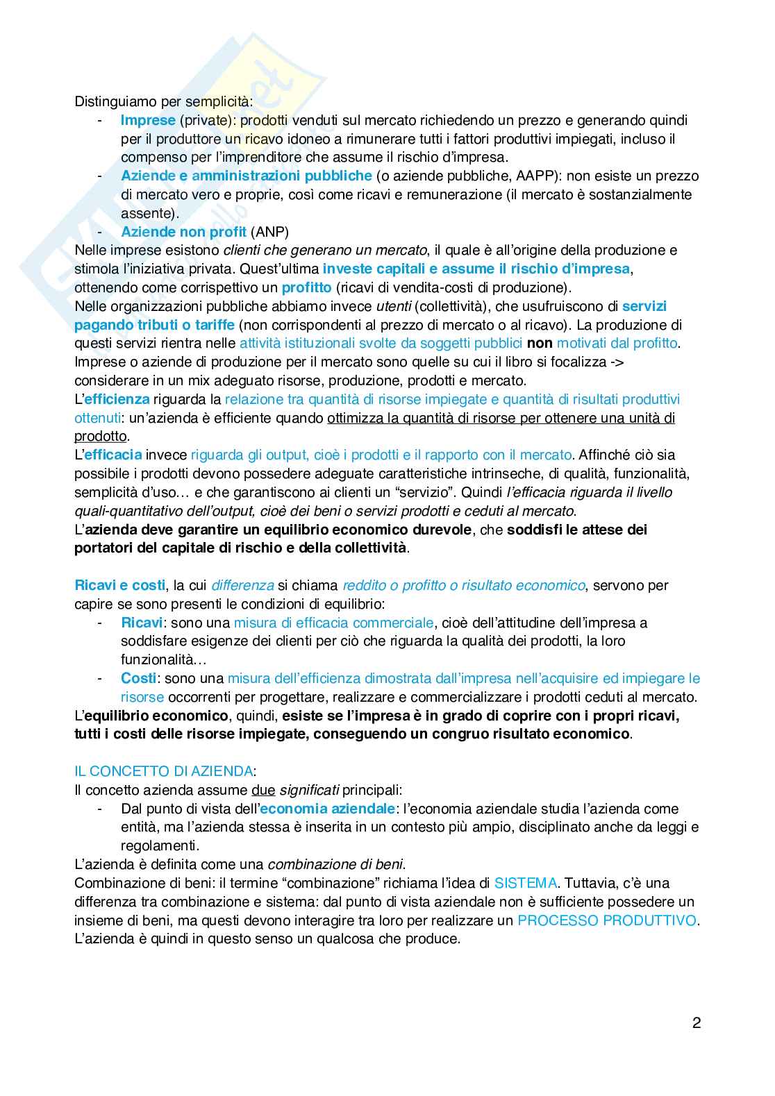 Riassunto esame Economia aziendale , Prof. Capocchi Alessandro, libro consigliato Lezioni di economia aziendale , Brusa Pag. 2
