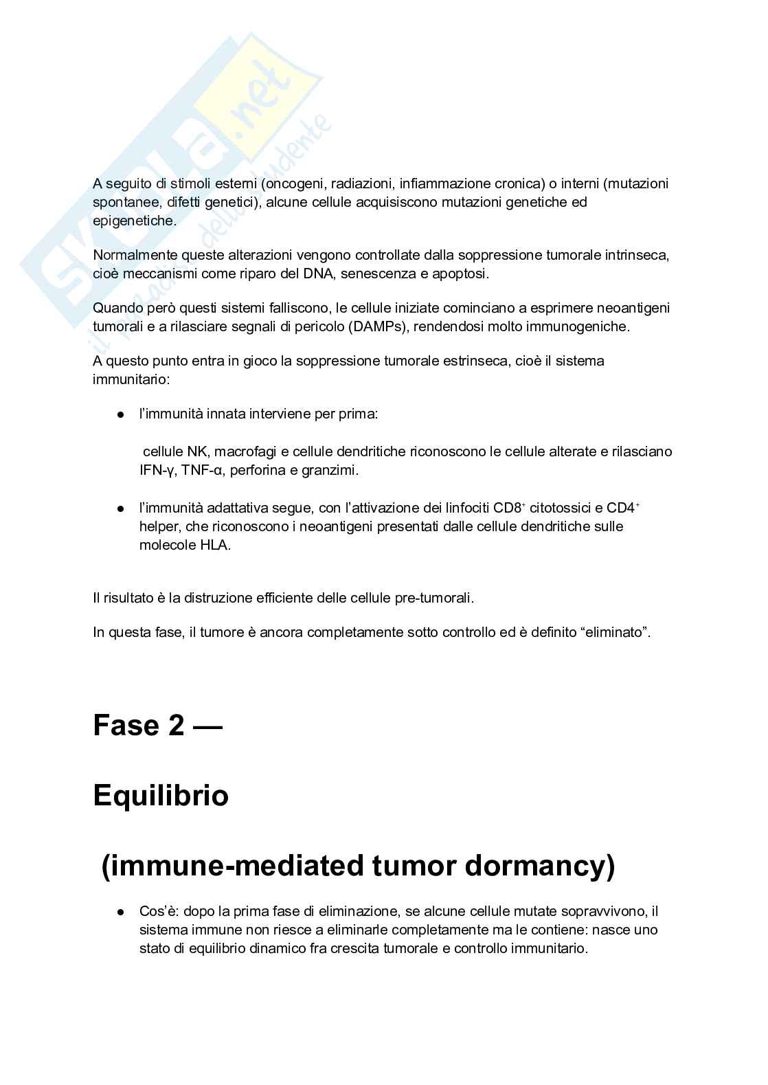 Schema riassuntivo Immunoediting tumorale e meccanismi di escape Pag. 1