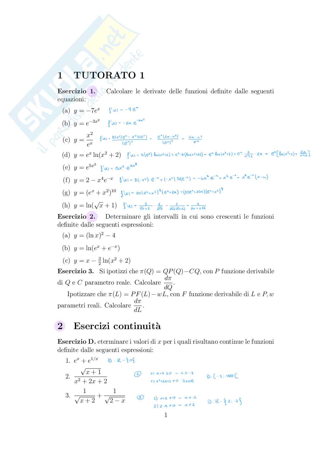 Esercizi Matematica Pag. 1