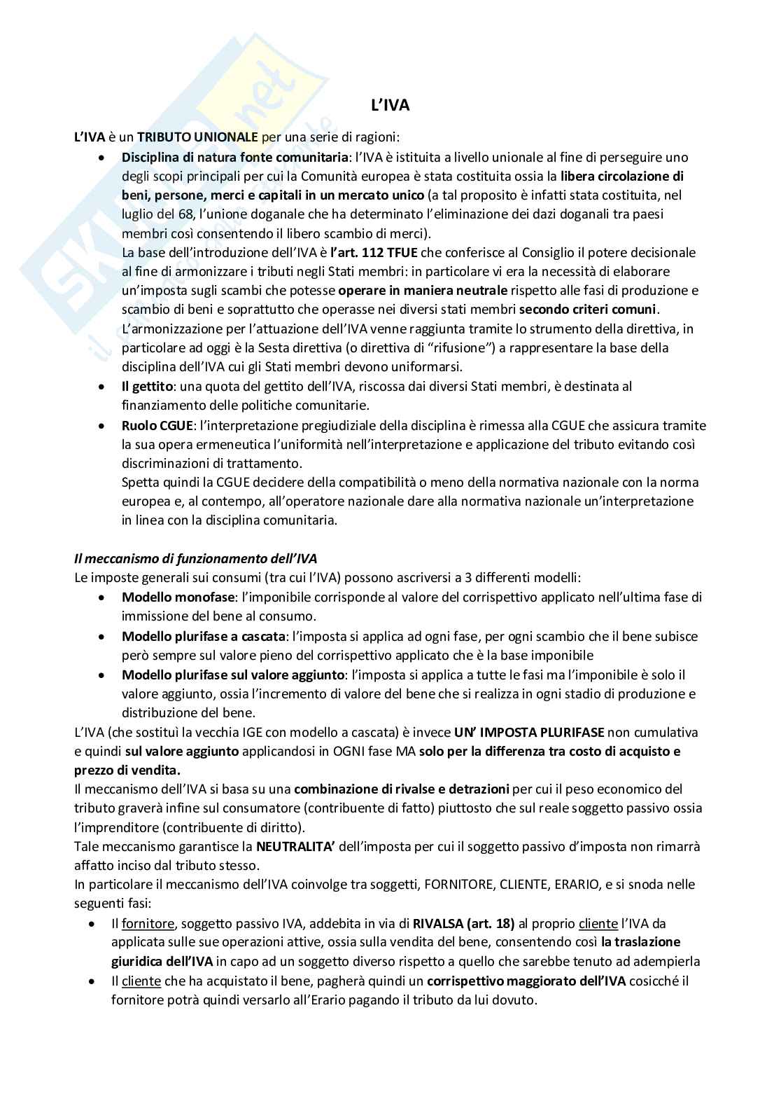 Appunti di Diritto tributario sull'IVA Pag. 1