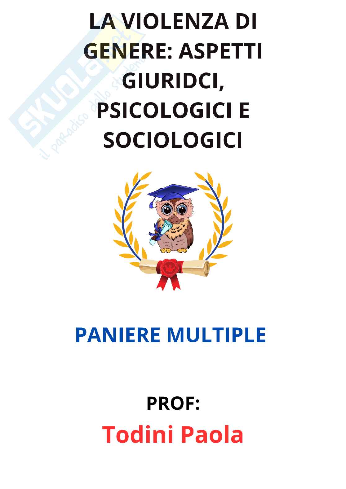 Paniere La violenza di genere: aspetti giuridici, psicologici e sociologici - Risposte multiple - aggiornato (2026) Pag. 1