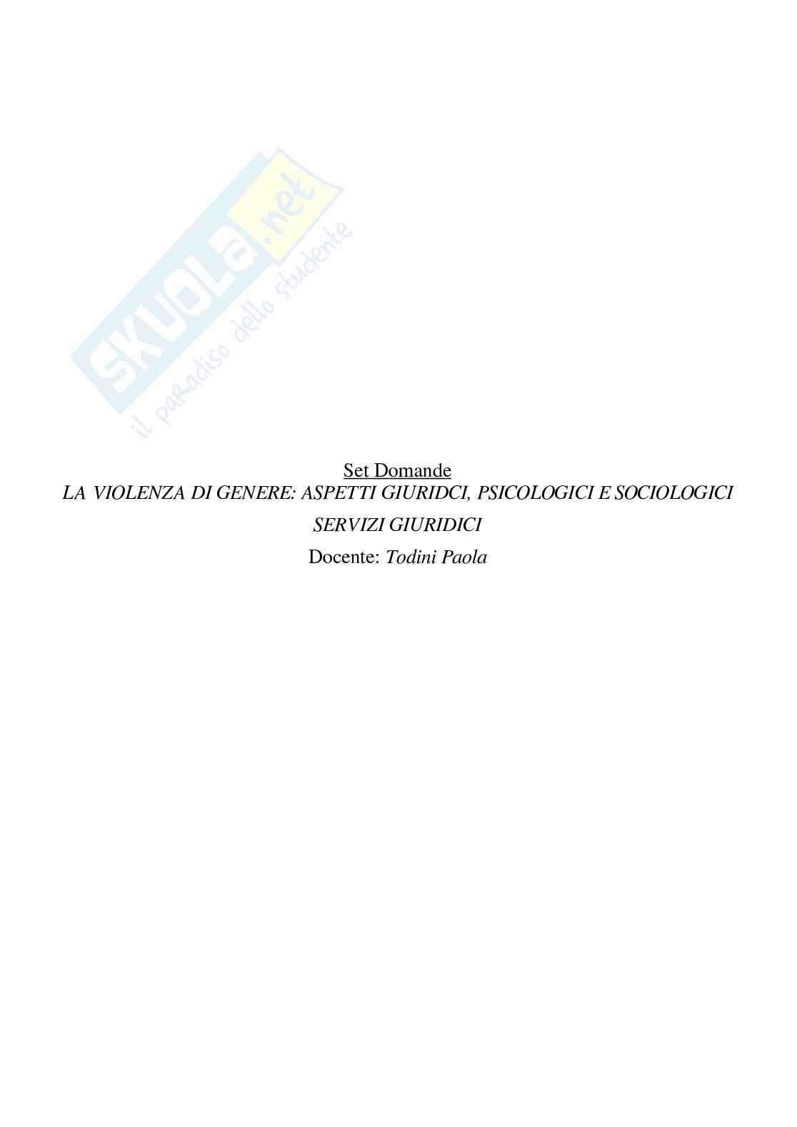 Paniere La violenza di genere: aspetti giuridici, psicologici e sociologici - Risposte multiple - aggiornato (2026) Pag. 2