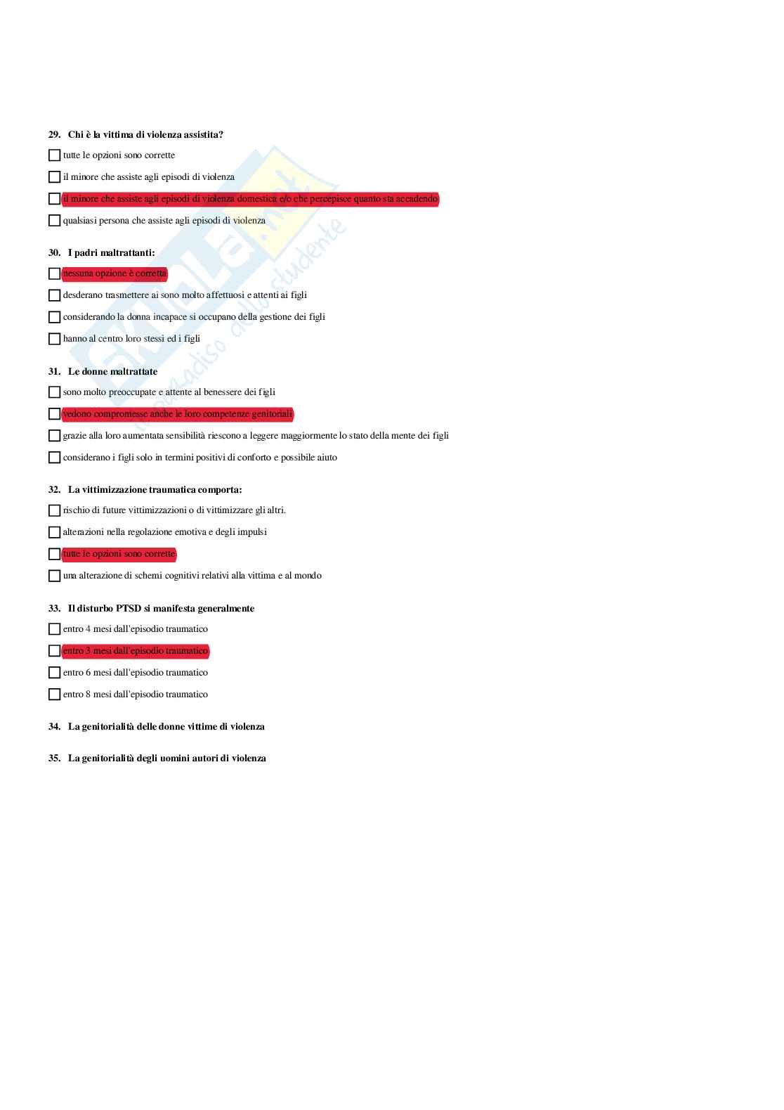 Paniere La violenza di genere: aspetti giuridici, psicologici e sociologici - Risposte multiple - aggiornato (2026) Pag. 21