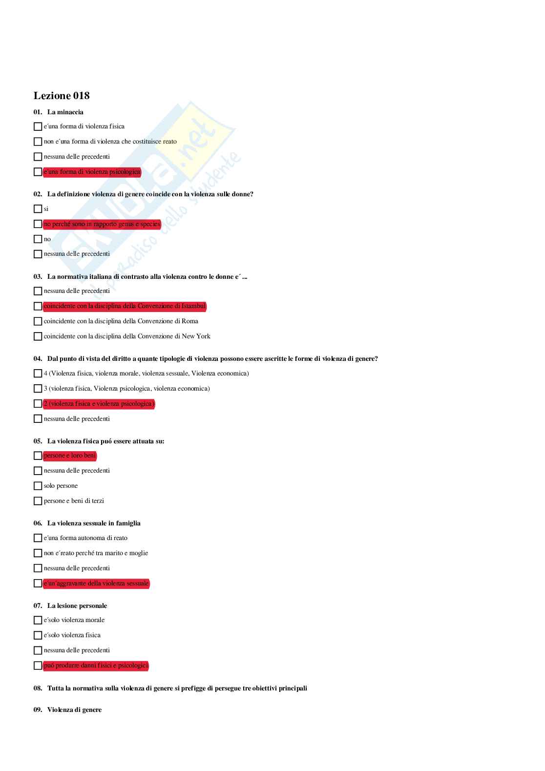 Paniere La violenza di genere: aspetti giuridici, psicologici e sociologici - Risposte multiple - aggiornato (2026) Pag. 26