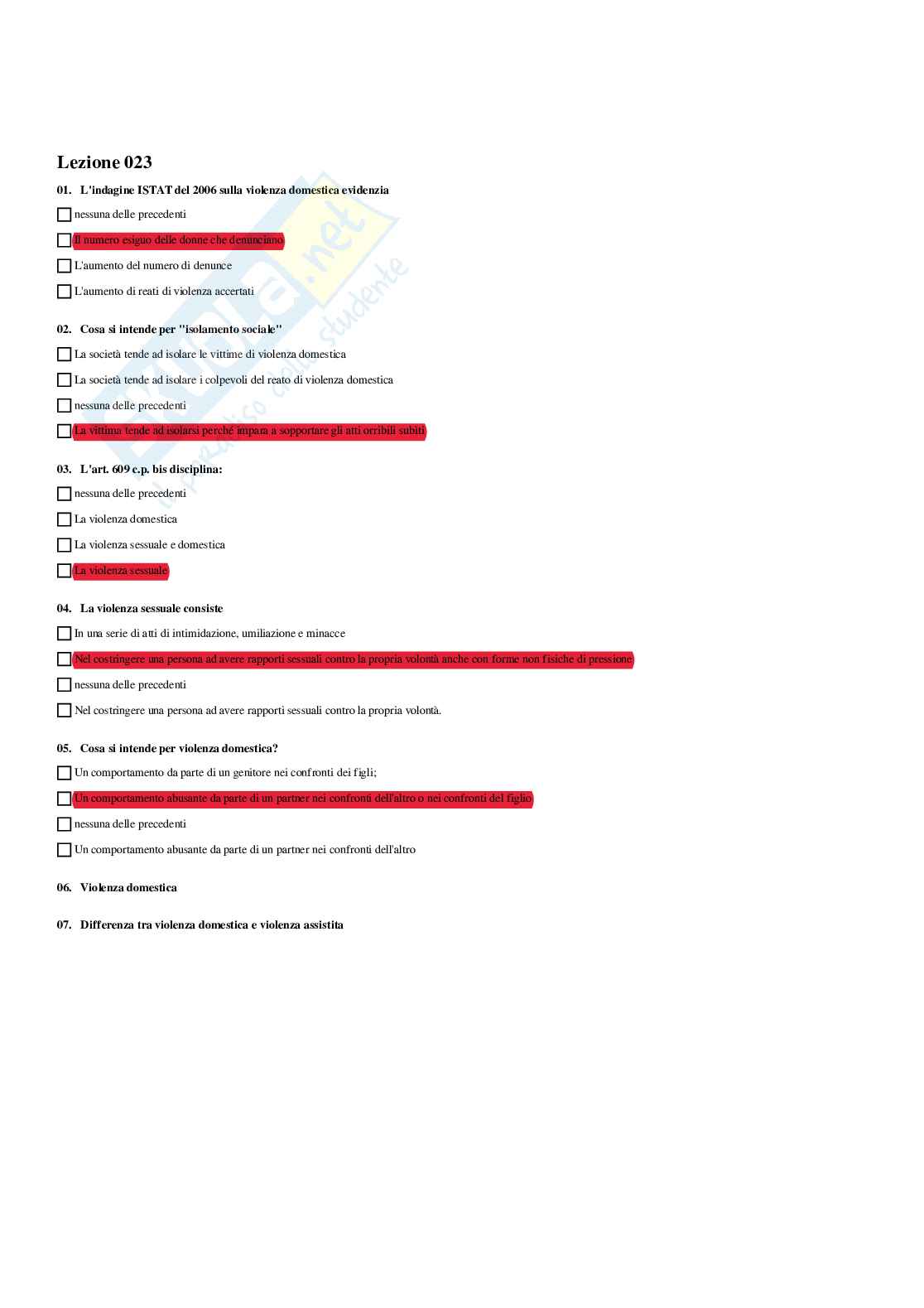 Paniere La violenza di genere: aspetti giuridici, psicologici e sociologici - Risposte multiple - aggiornato (2026) Pag. 31