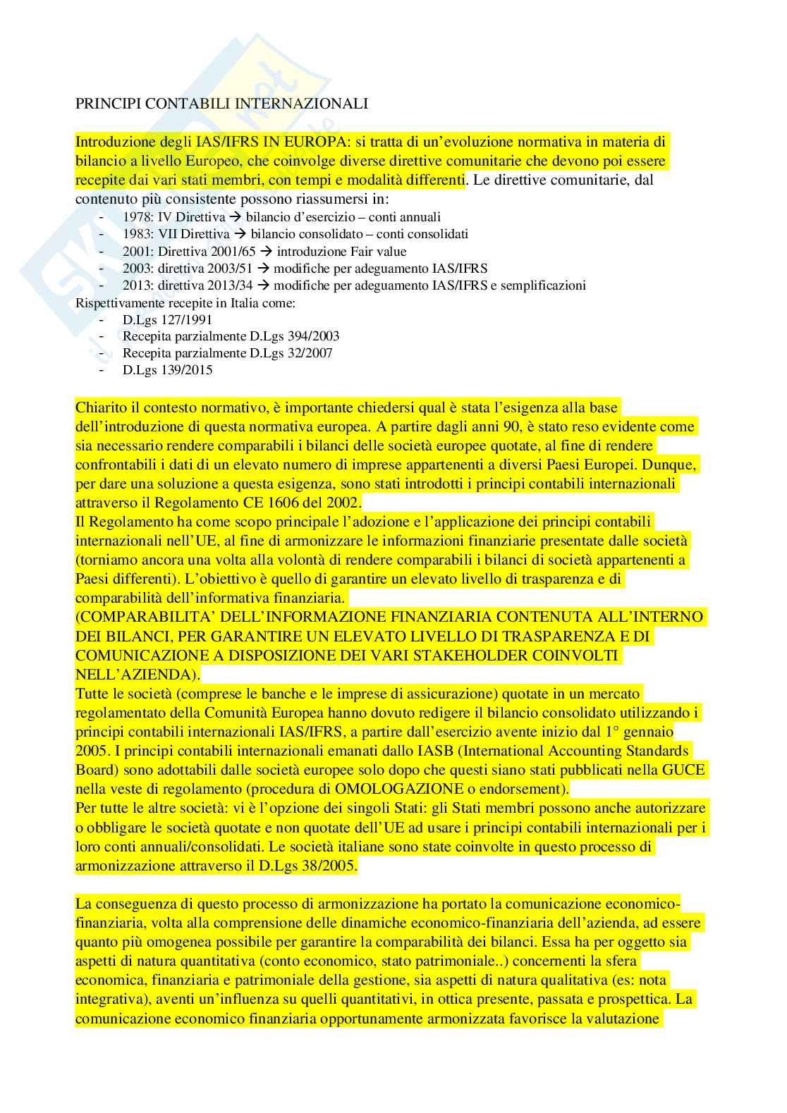 Principi contabili internazionali Pag. 1
