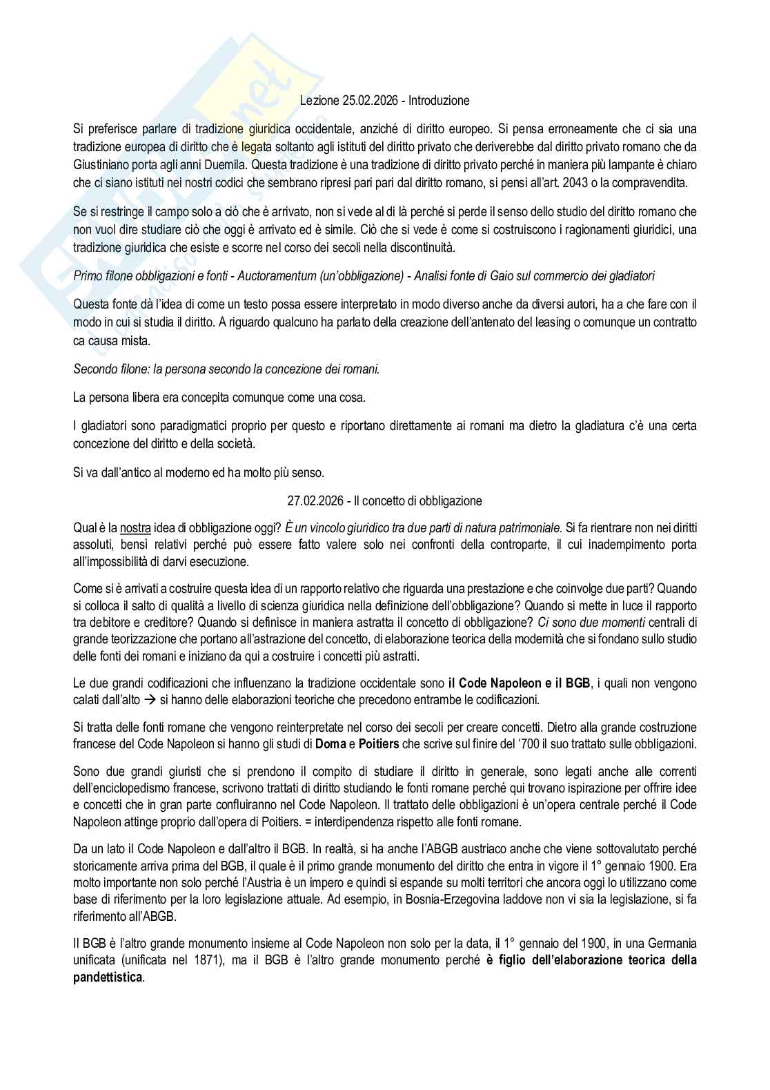 Appunti completi del corso di Diritto romano e fondamenti del diritto europeo Pag. 1