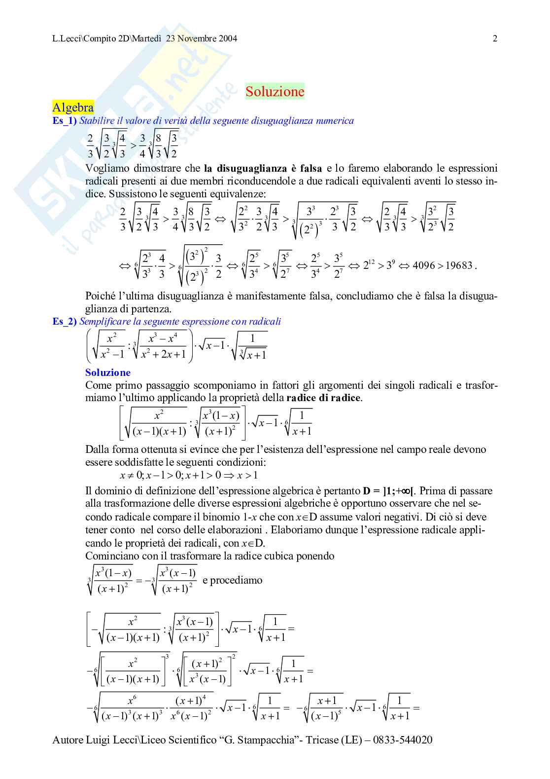 Compito in classe II liceo scientifico PNI Pag. 2
