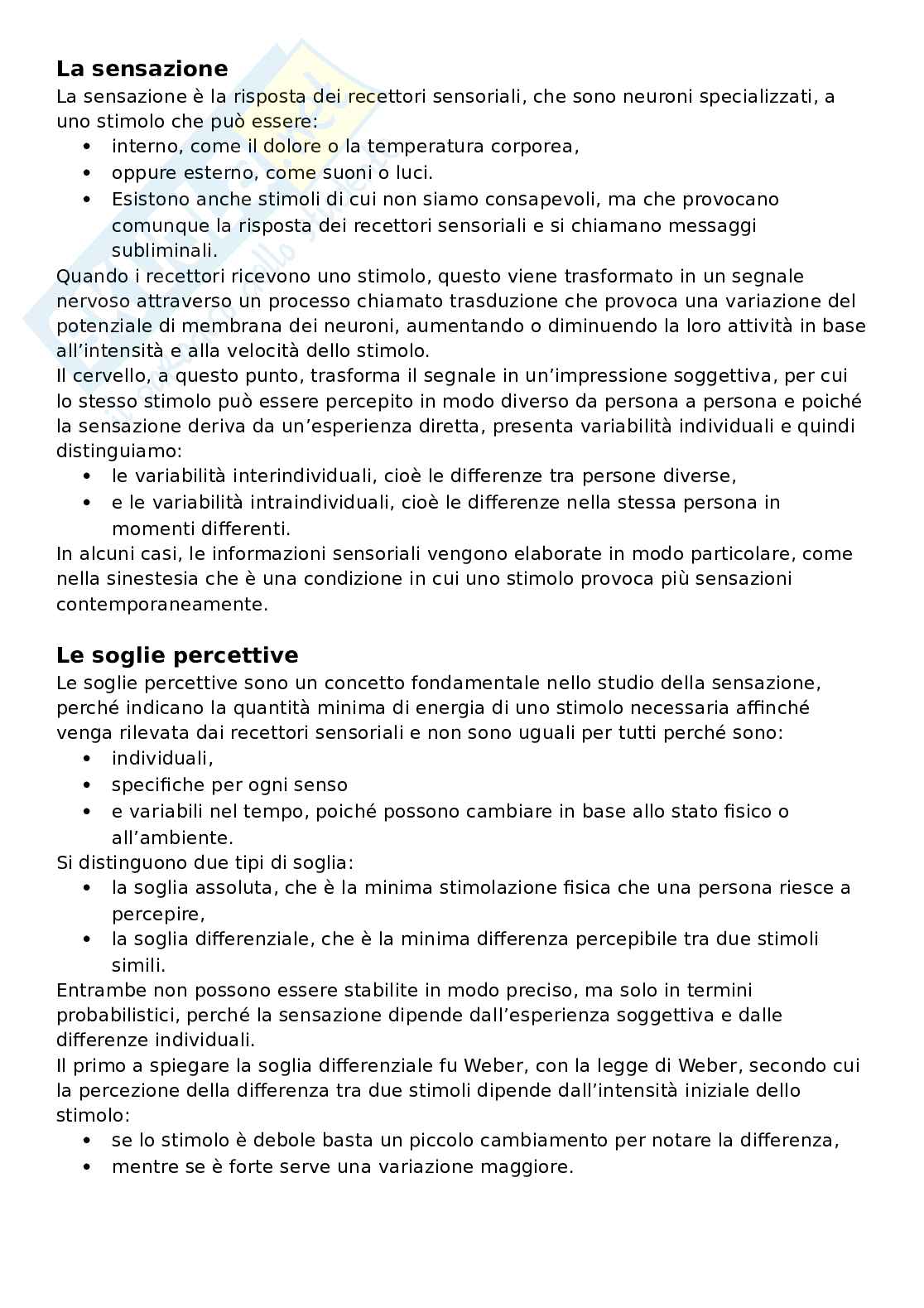 Appunti di Fondamenti di psicologia generale + slide e libro integrati Pag. 1