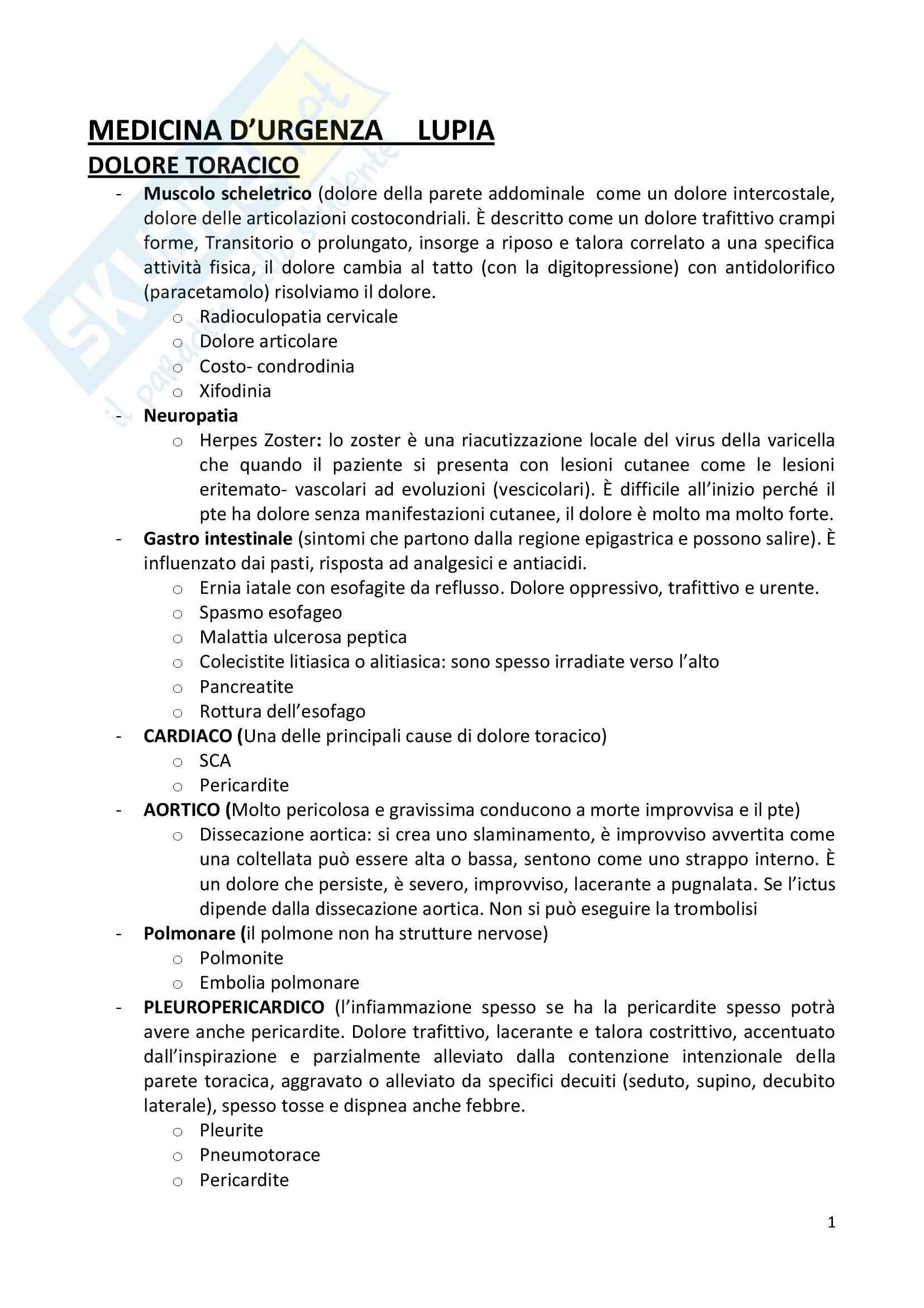 Medicina d'urgenza (infermieri) Pag. 1