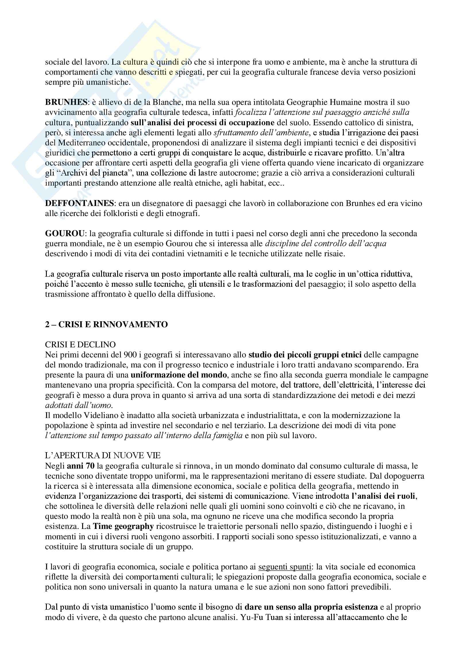 Riassunto esame Geografia culturale, prof. Da Pozzo, libro consigliato La Geografia Culturale, Claval Pag. 2