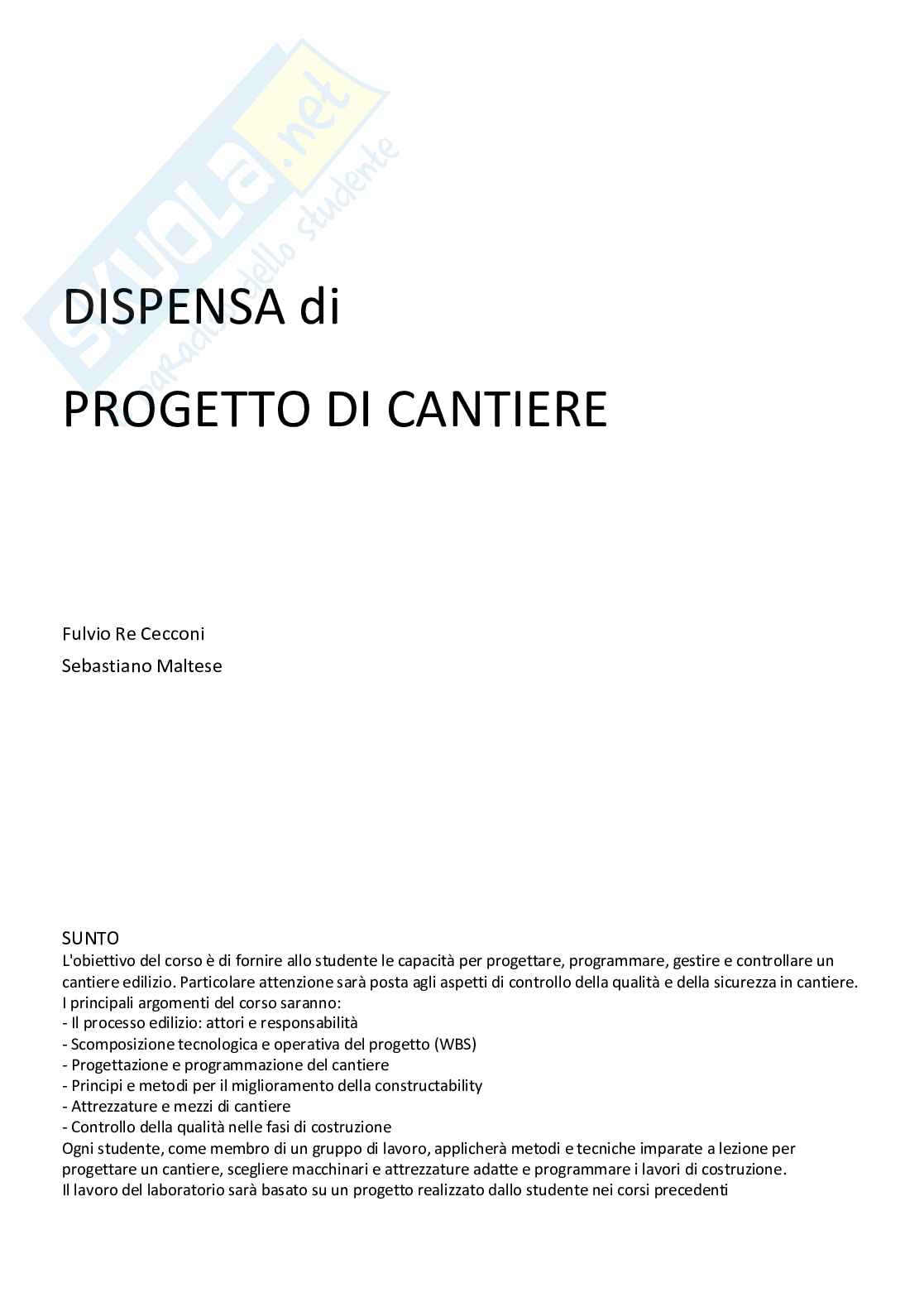 Appunti del corso di Laboratorio di cantiere Pag. 1