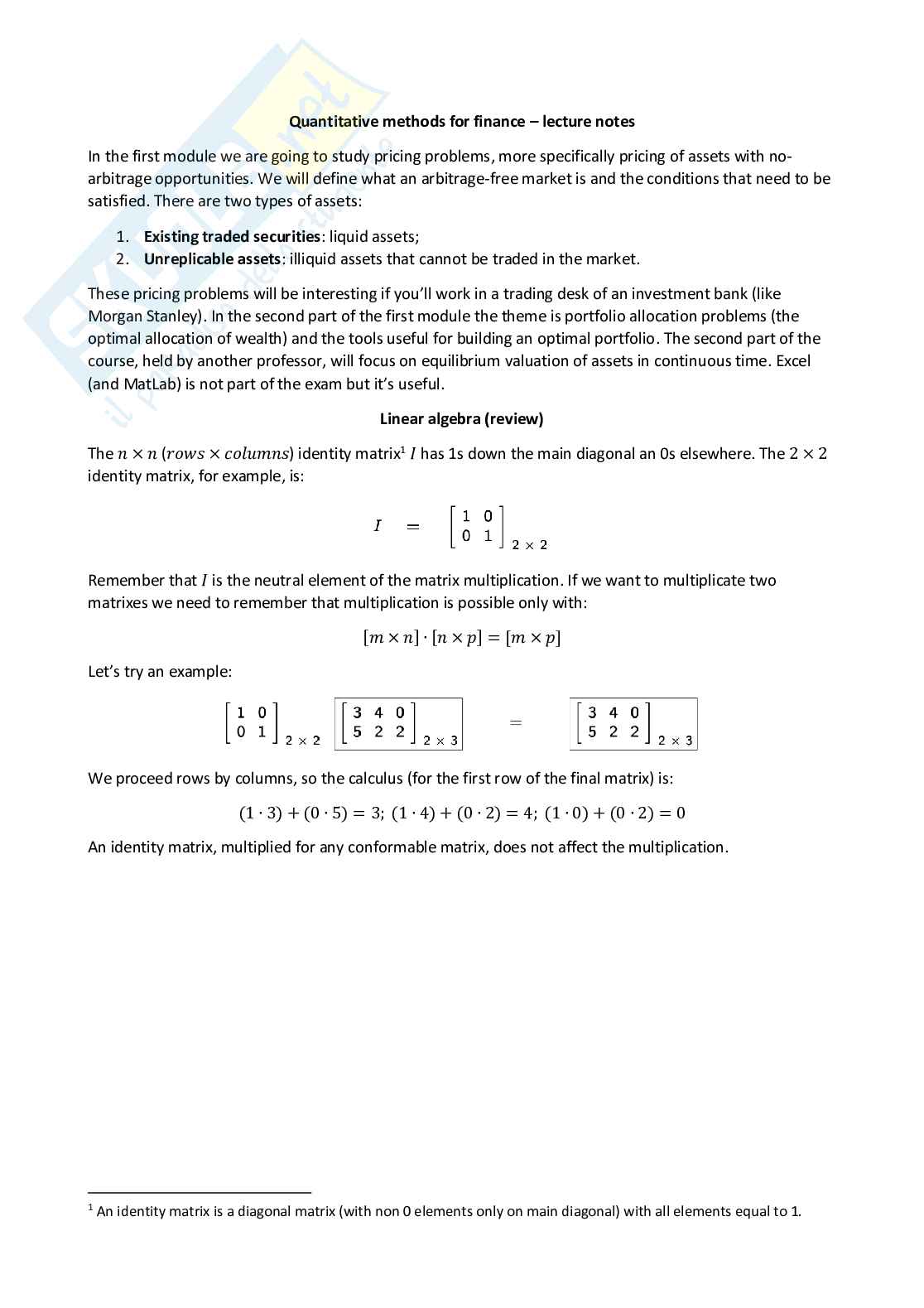Quantitative methods for finance - Appunti completi (ENG) Pag. 1