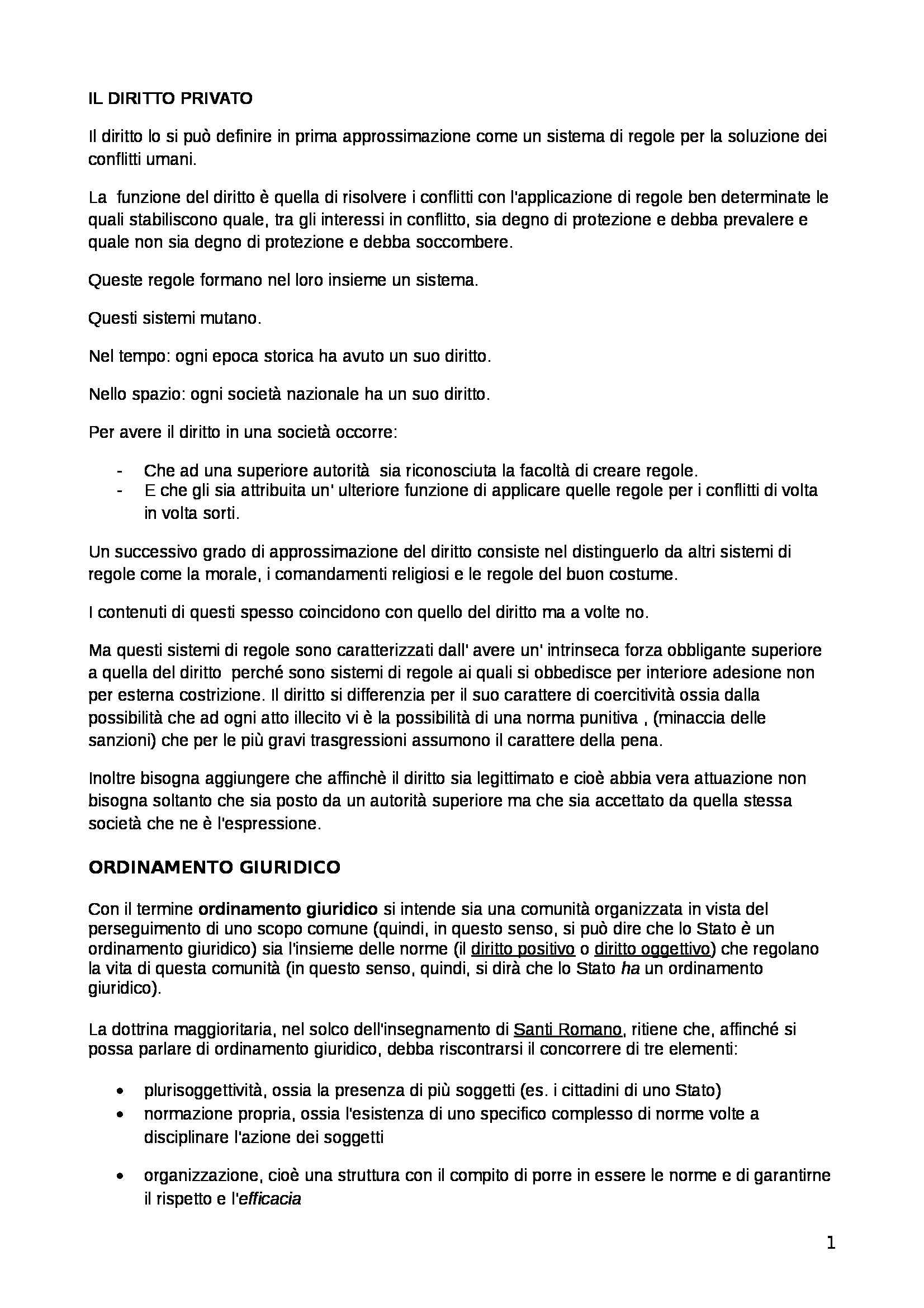 Diritto privato - Appunti Pag. 1