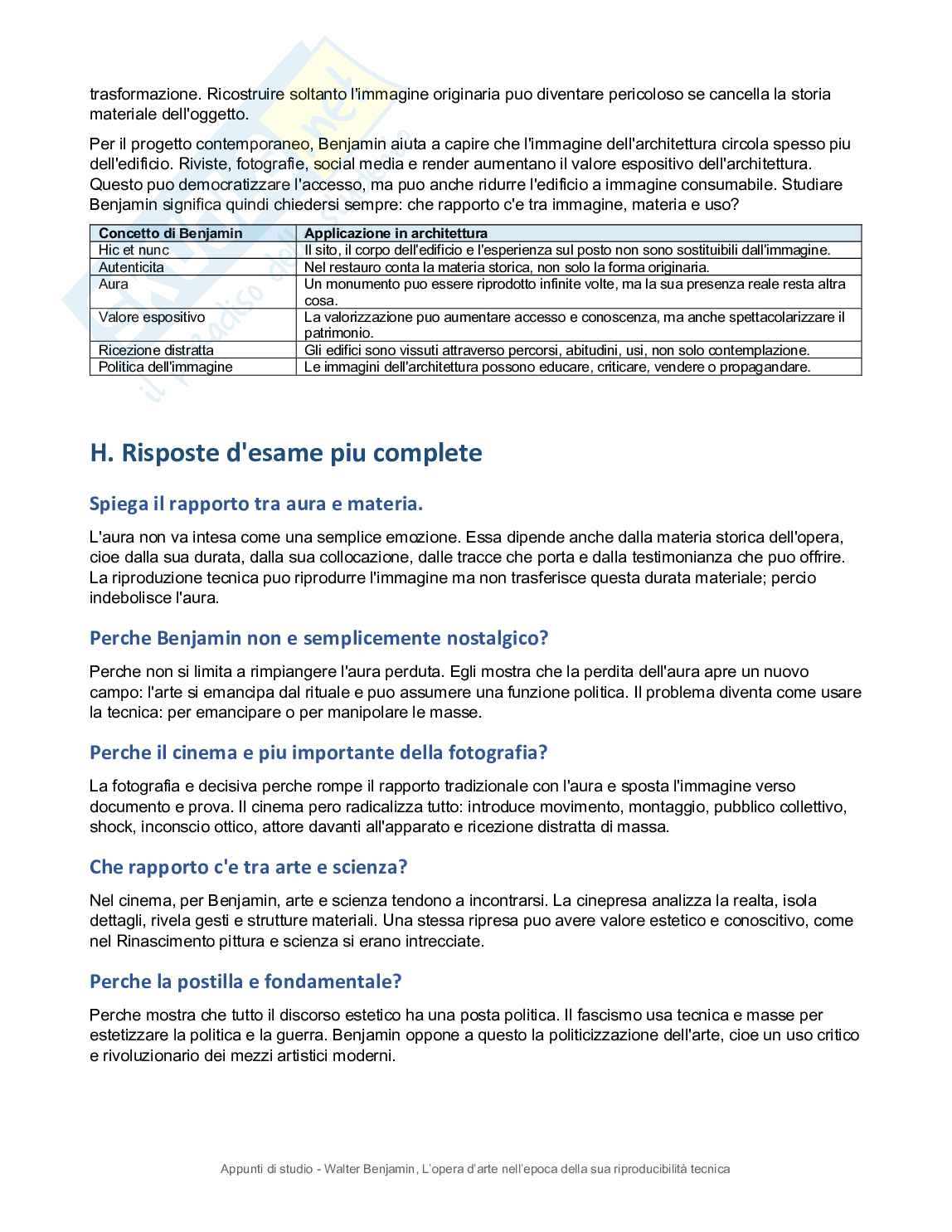 Riassunto esame Fondamenti di conservazione dell'edilizia storica, Prof. Ratti Andrea, libro consigliato L'opera d'arte nell'epoca della sua riproducibilità tecnica, Benjamin  Pag. 21