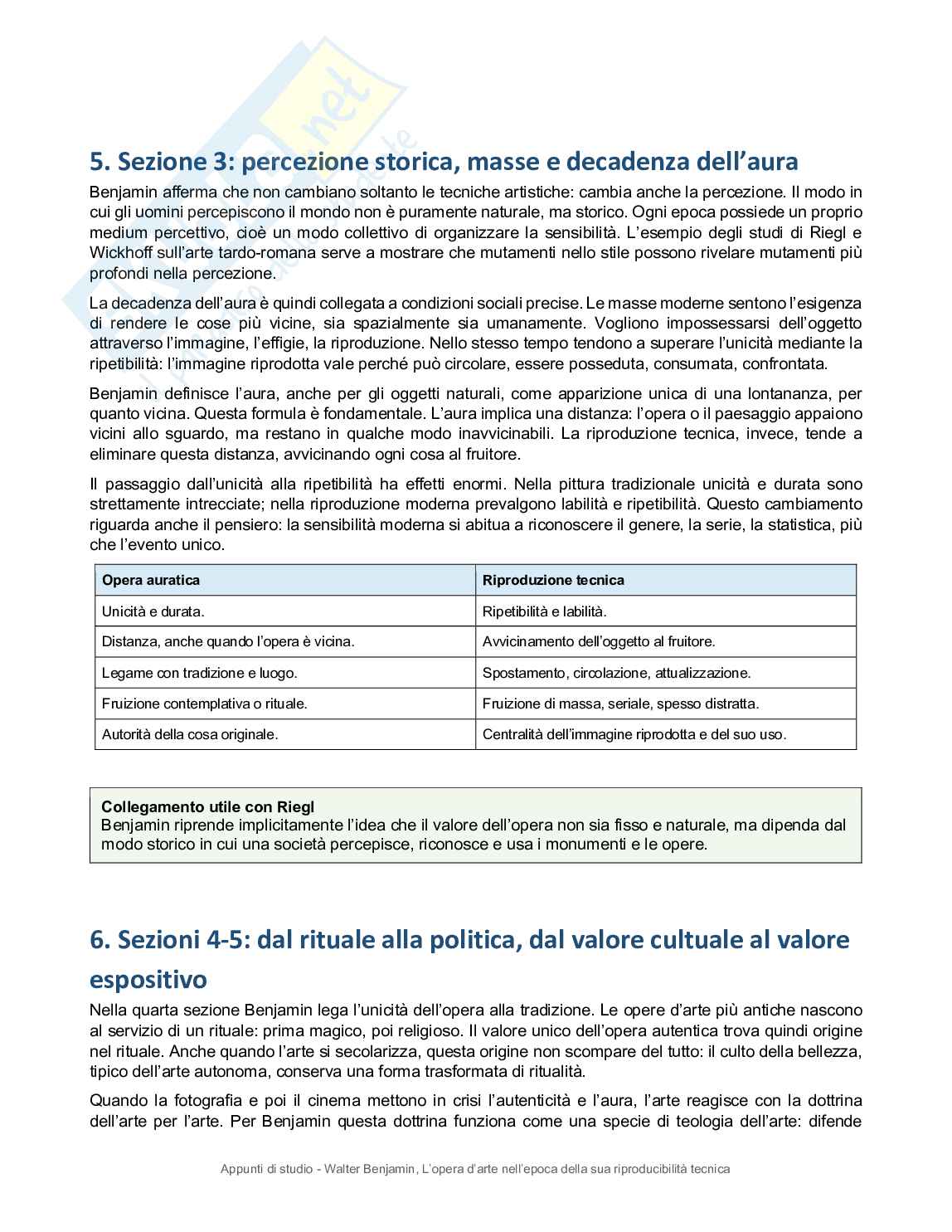 Riassunto esame Fondamenti di conservazione dell'edilizia storica, Prof. Ratti Andrea, libro consigliato L'opera d'arte nell'epoca della sua riproducibilità tecnica, Benjamin  Pag. 6
