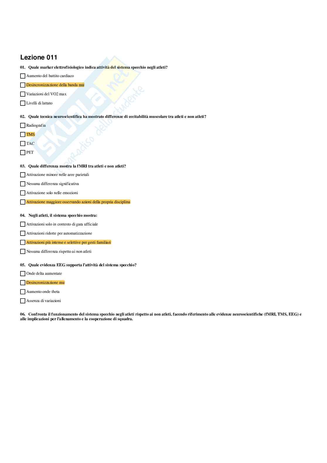 Paniere Psicologia generale e dell'attività fisica (2026) - Risposte multiple corrette Pag. 16