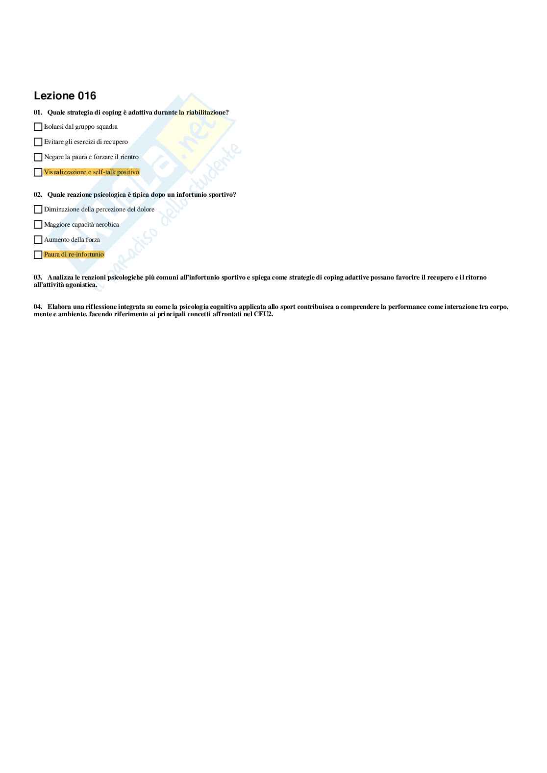 Paniere Psicologia generale e dell'attività fisica (2026) - Risposte multiple corrette Pag. 21