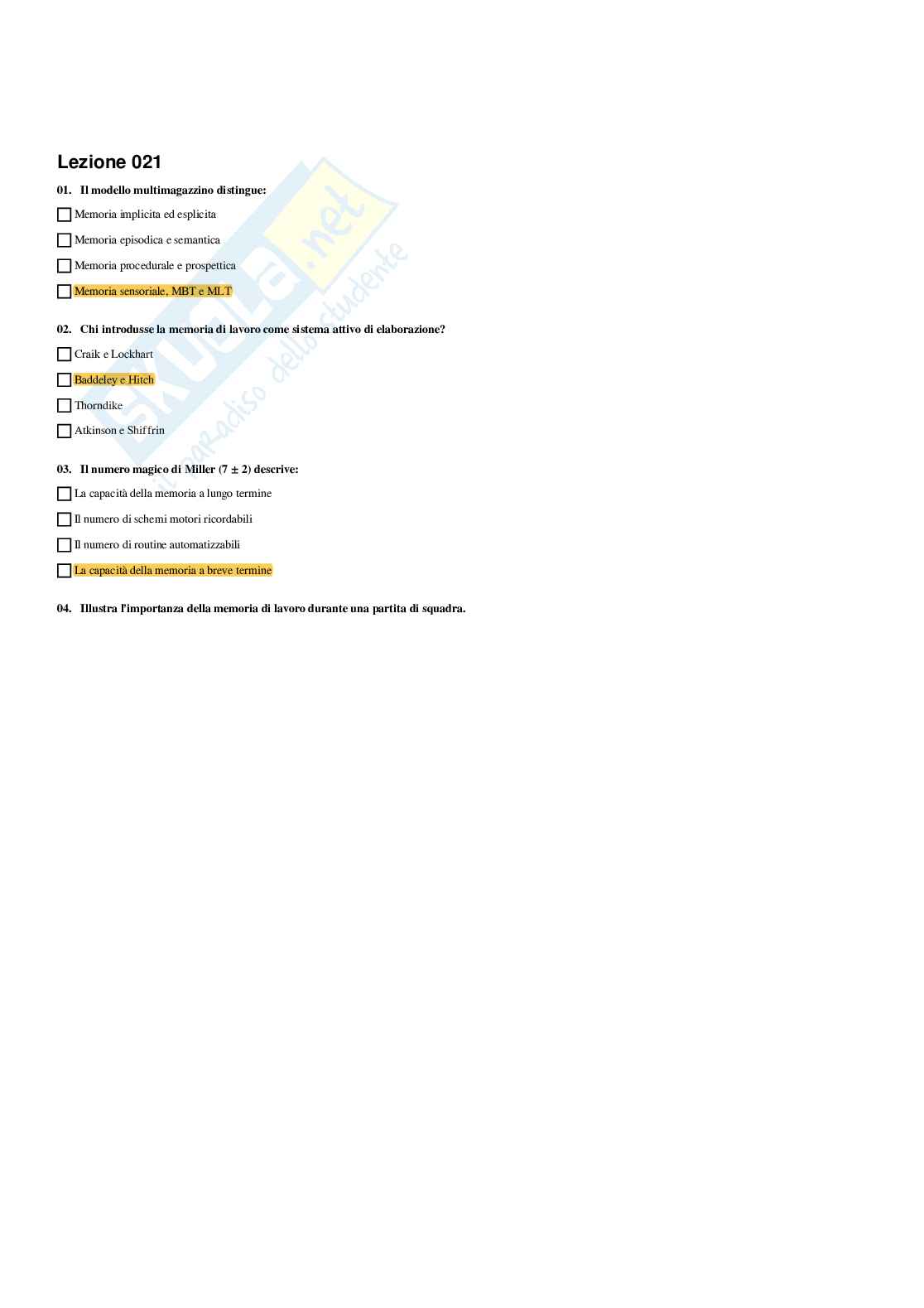 Paniere Psicologia generale e dell'attività fisica (2026) - Risposte multiple corrette Pag. 26