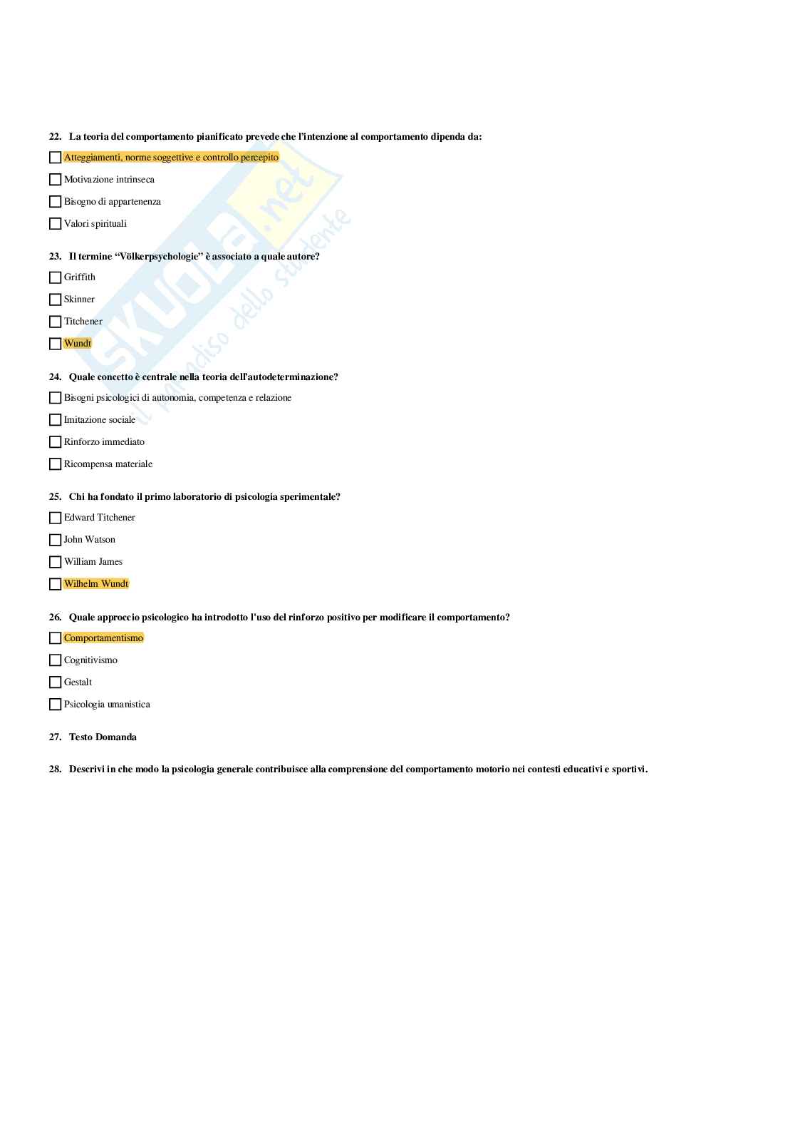 Paniere Psicologia generale e dell'attività fisica (2026) - Risposte multiple corrette Pag. 6