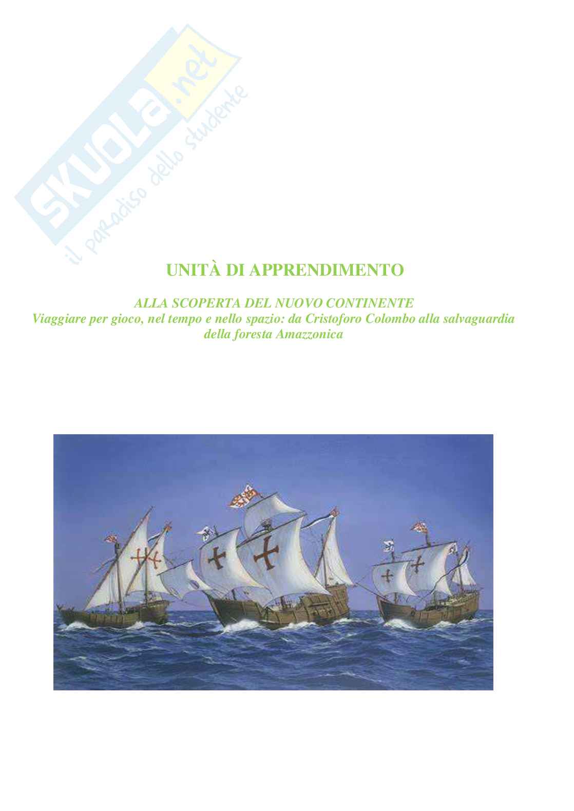 Esempio Uda lezione simulata per la scuola dell'infanzia o primaria e concorsi pubblicdal titolo alla scoperta del nuovo continente Pag. 1