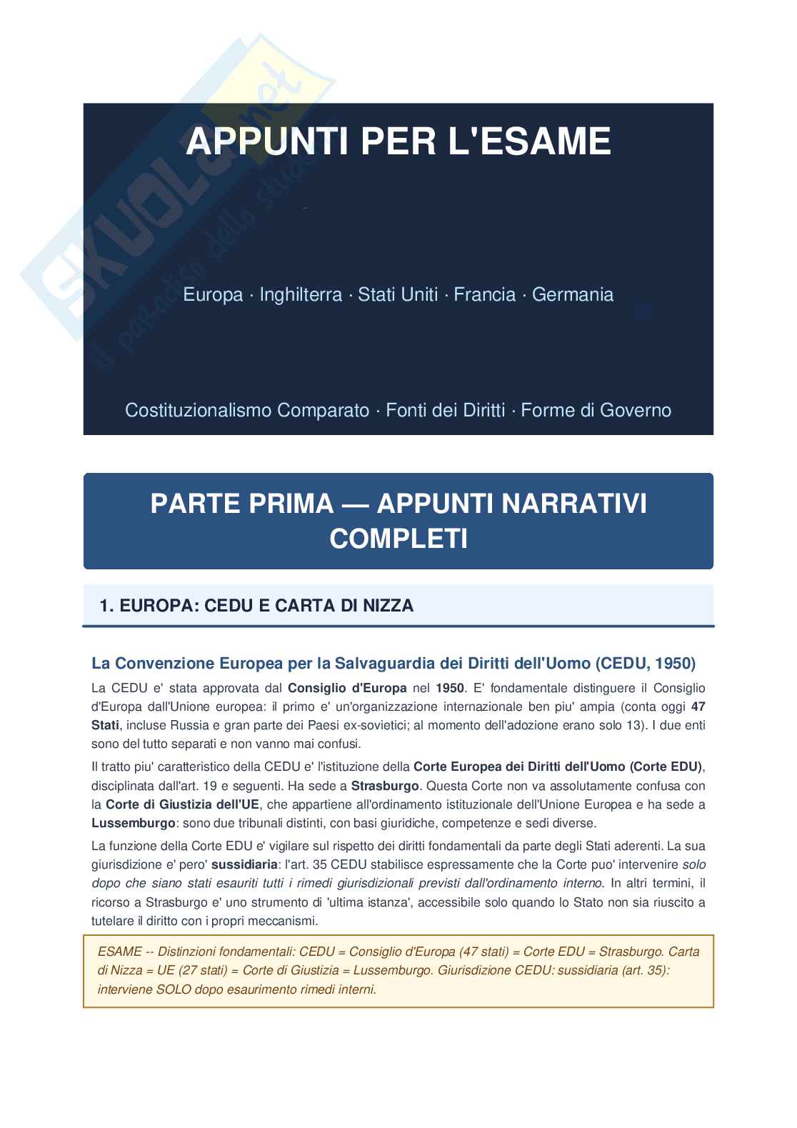 Appunti di Diritto costituzionale e comparato sul costituzionalismo europeo Pag. 1