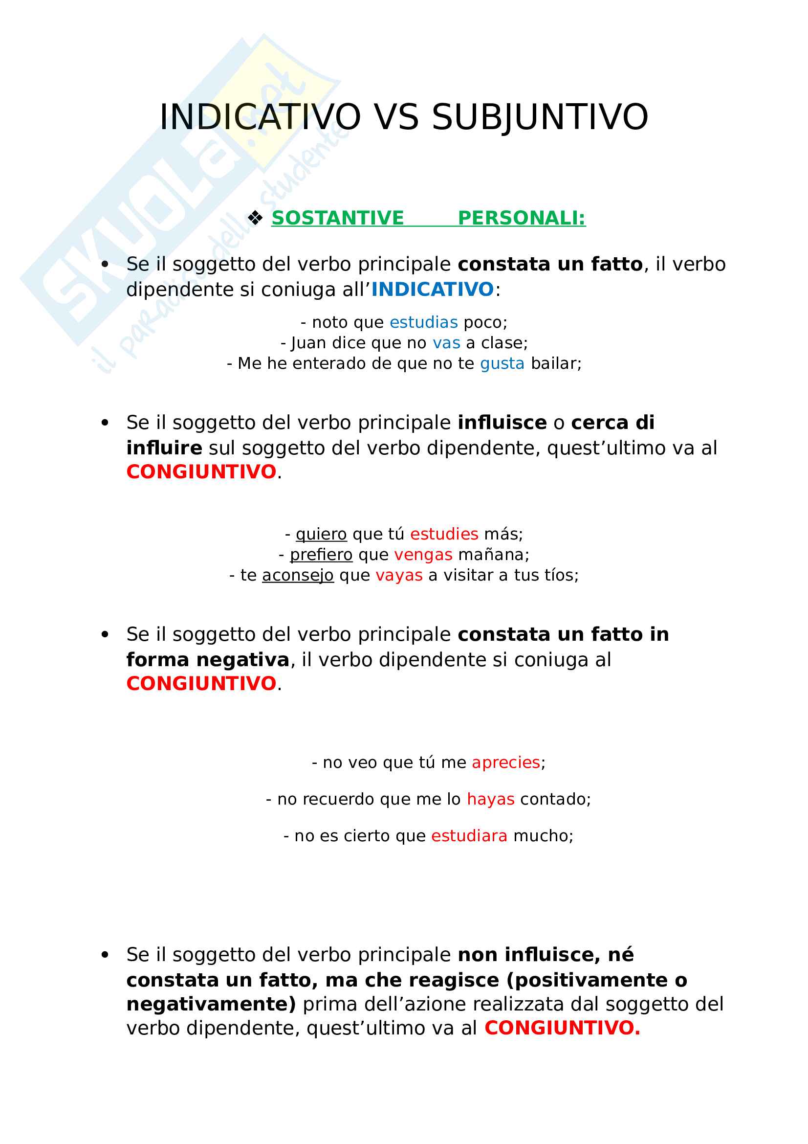 Uso del subjuntivo - Spagnolo Pag. 1
