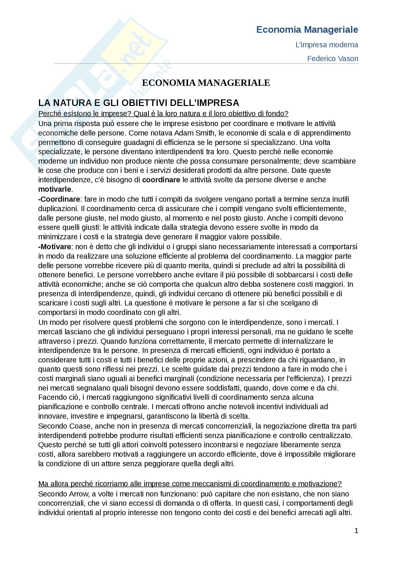 Riassunto di economia manageriale Pag. 1