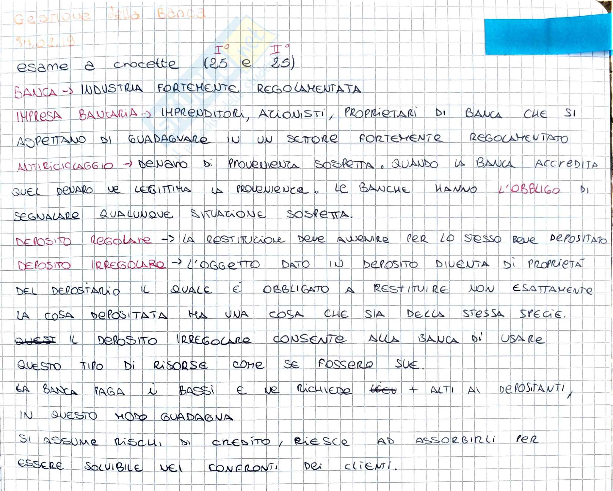 Appunti gestione della banca ex tecnica bancaria Pag. 1