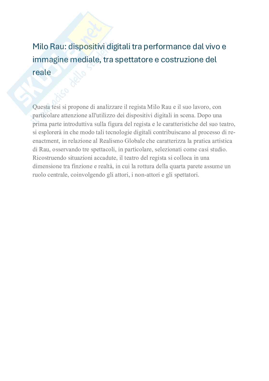 Milo Rau: dispositivi digitali tra performance dal vivo e immagine mediale, tra spettatore e costruzione del reale Pag. 1
