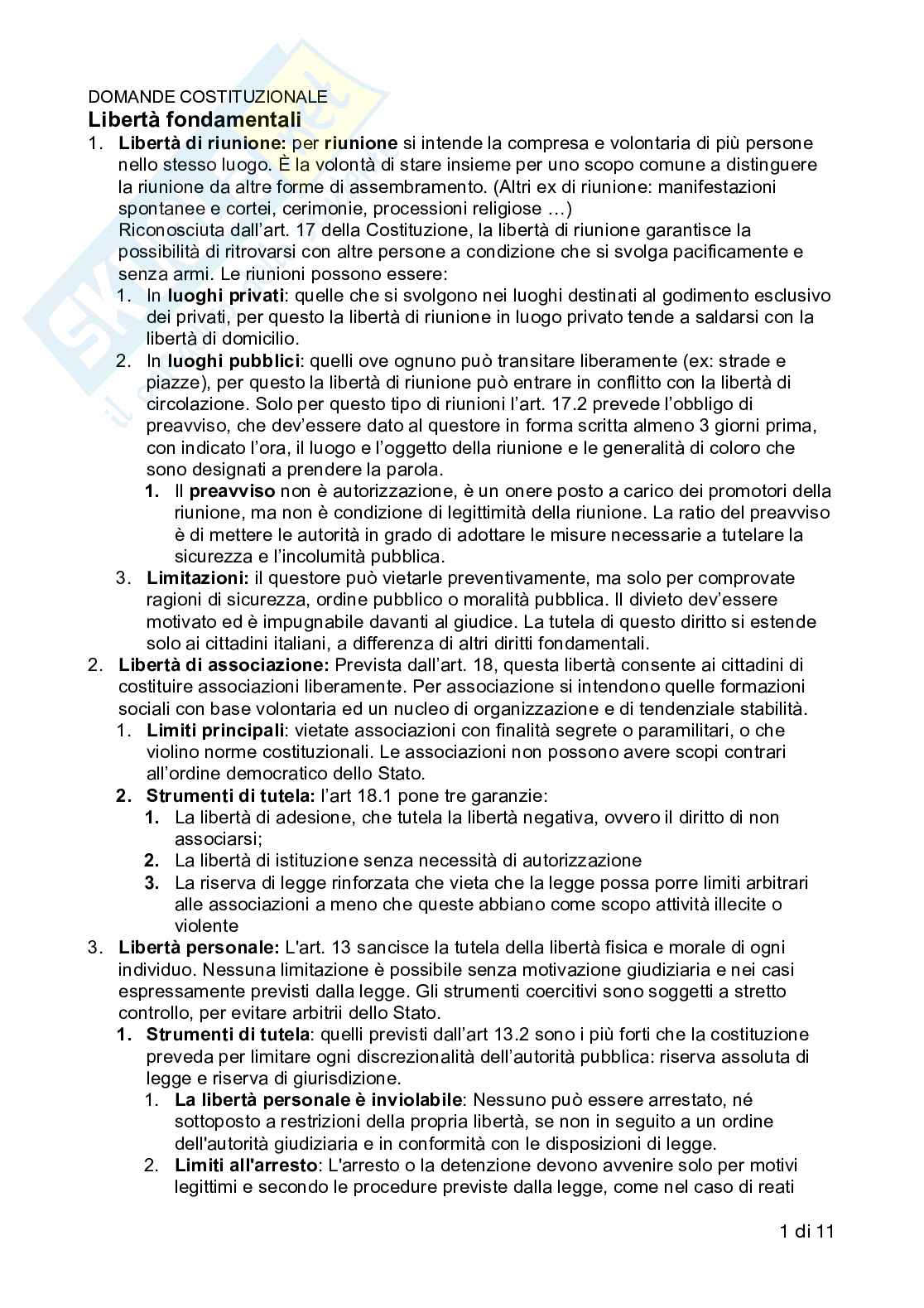 Domande e risposte più frequenti degli appelli di Diritto costituzionale  Pag. 1