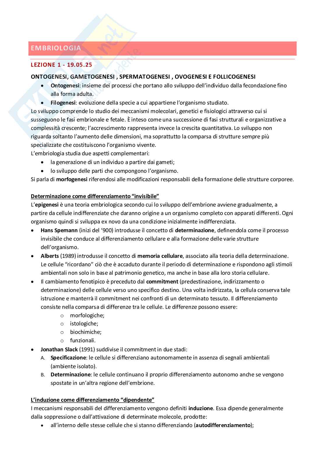Appunti 4 settimane Anatomia con elementi di istologia Pag. 1