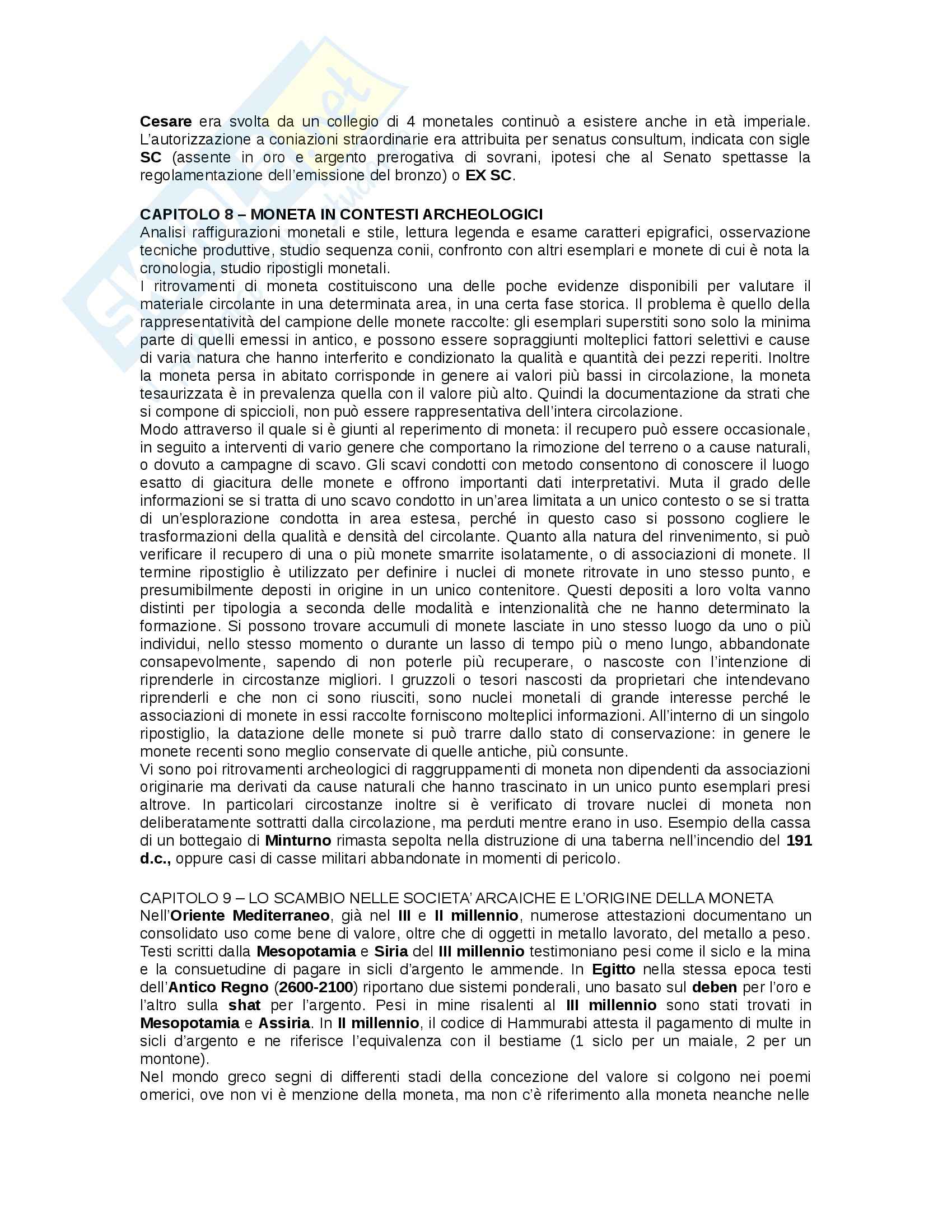 Riassunto esame Numismatica antica, prof. Savio, libro consigliato La moneta in Grecia e a Roma, Cantilena Pag. 6