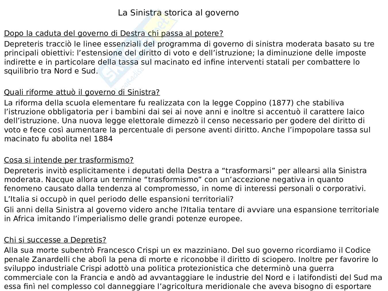 Destra e sinistra storica al governo Pag. 6