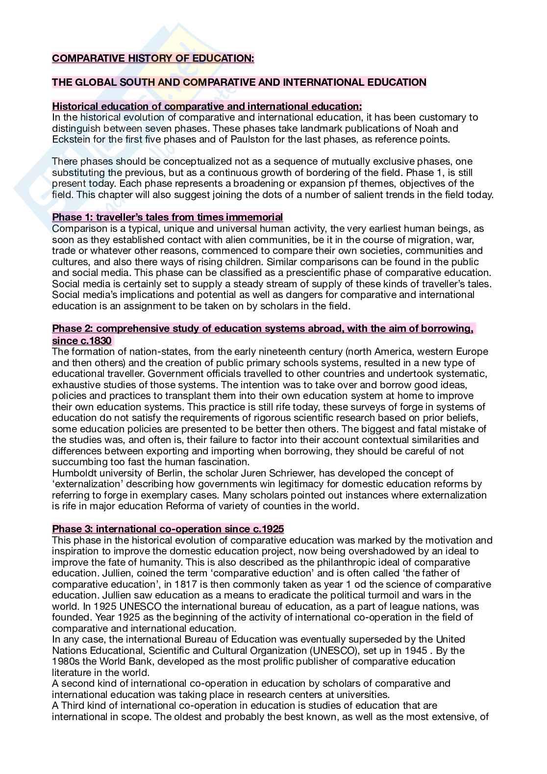 Riassunto esame Comparative history of education, Prof. Cadeddu Francesca, libro consigliato Origins and traditions in comparative education, Manzon Pag. 1