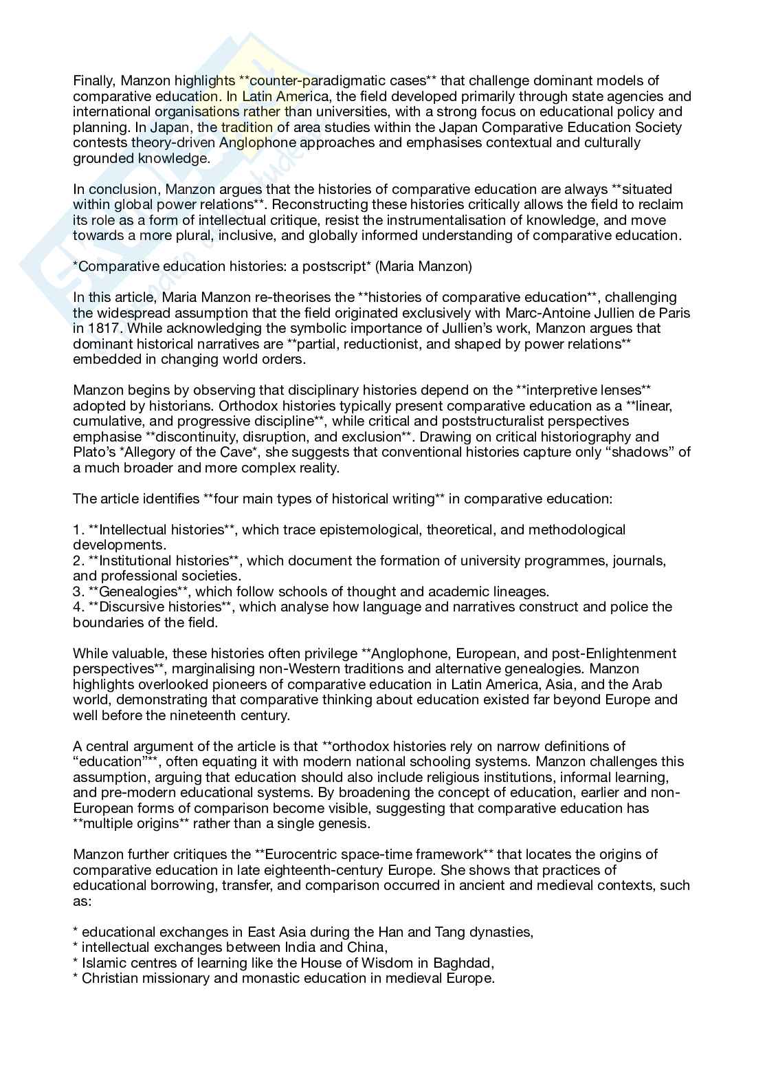 Riassunto esame Comparative history of education, Prof. Cadeddu Francesca, libro consigliato Origins and traditions in comparative education, Manzon Pag. 16