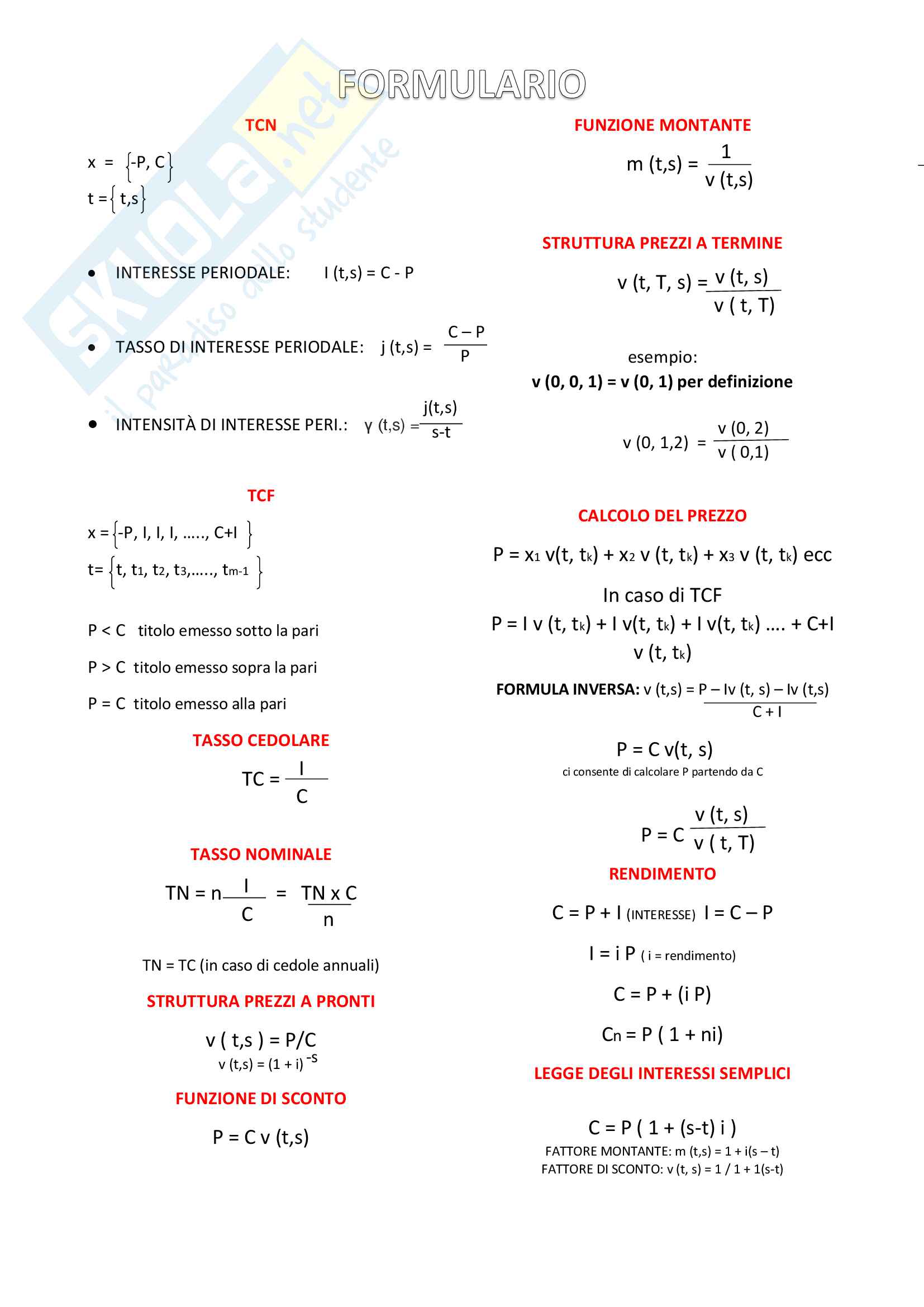 Formulario matematica finanziaria