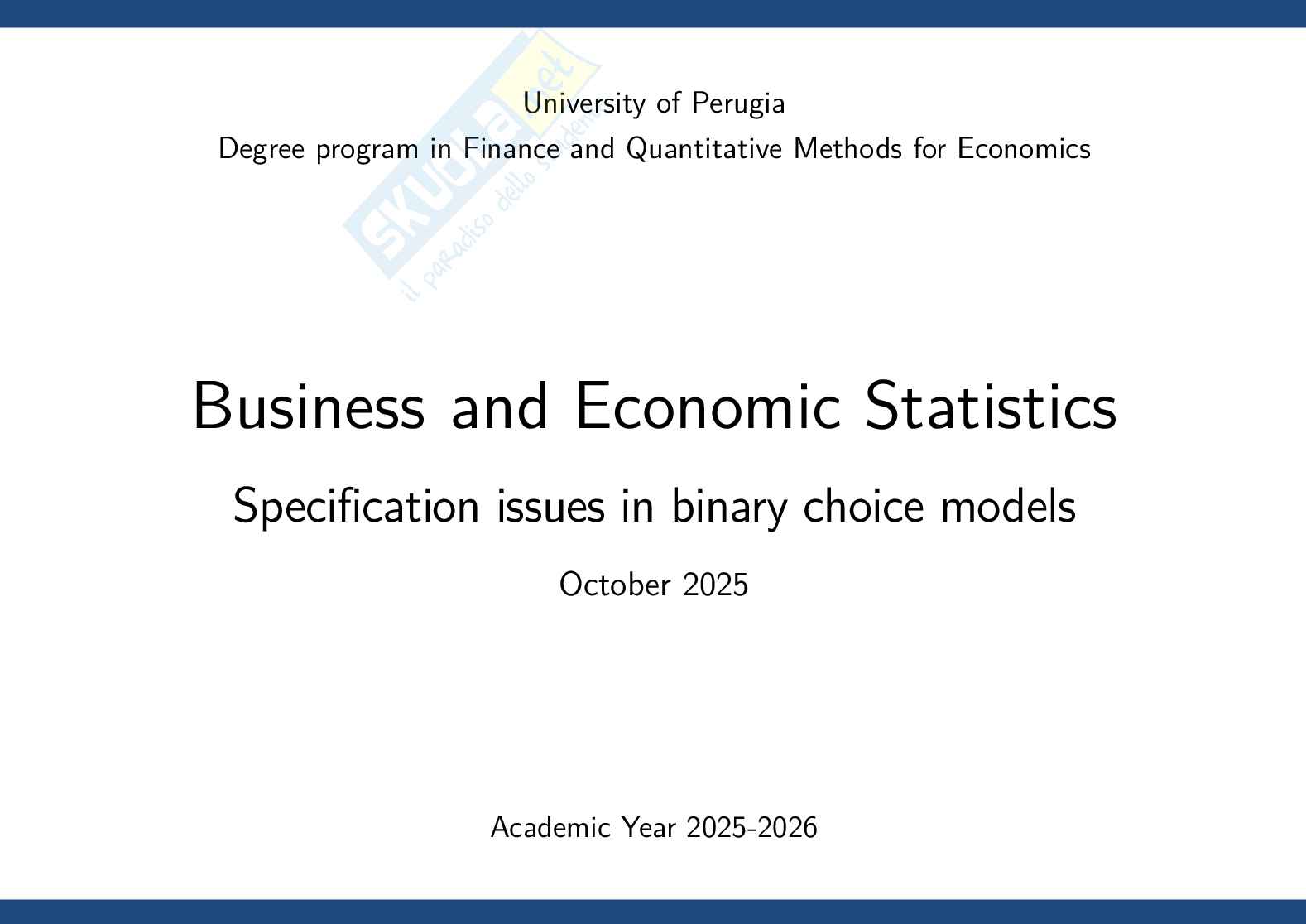 Statistica economica - BES 1 Pag. 1