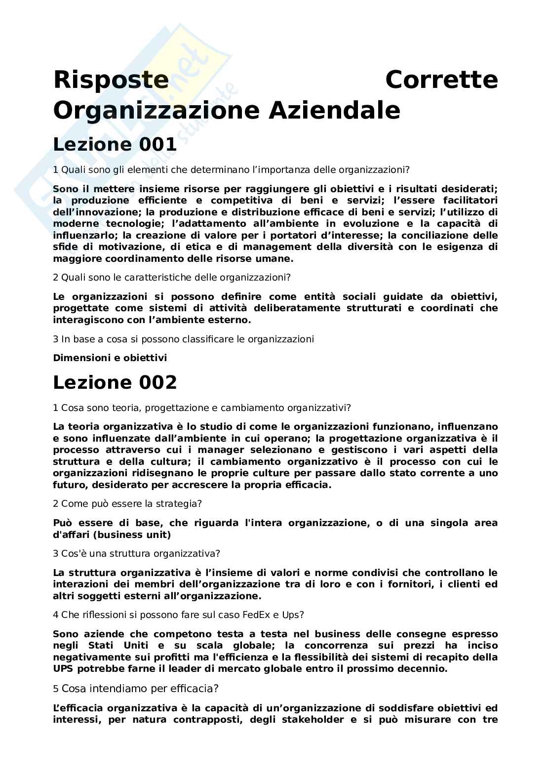 Organizzazione Aziendale Paniere svolto, domande a risposta multipla