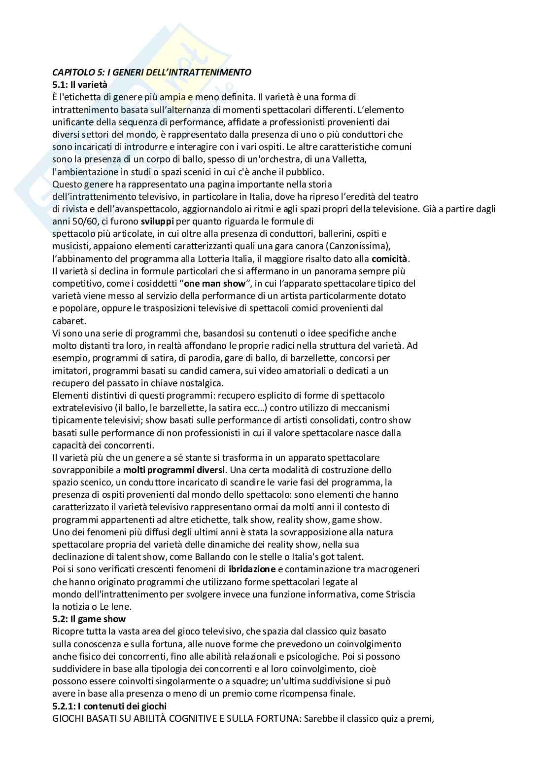 Riassunto esame Teorie e tecniche della televisione, Prof. Gavrila Mihaela, libro consigliato I generi televisivi, Grignaffini Pag. 16