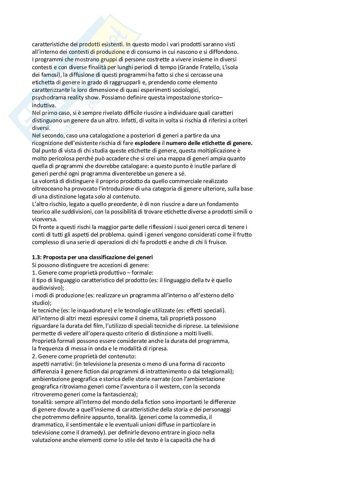 Riassunto esame Teorie e tecniche della televisione, Prof. Gavrila Mihaela, libro consigliato I generi televisivi, Grignaffini Pag. 2