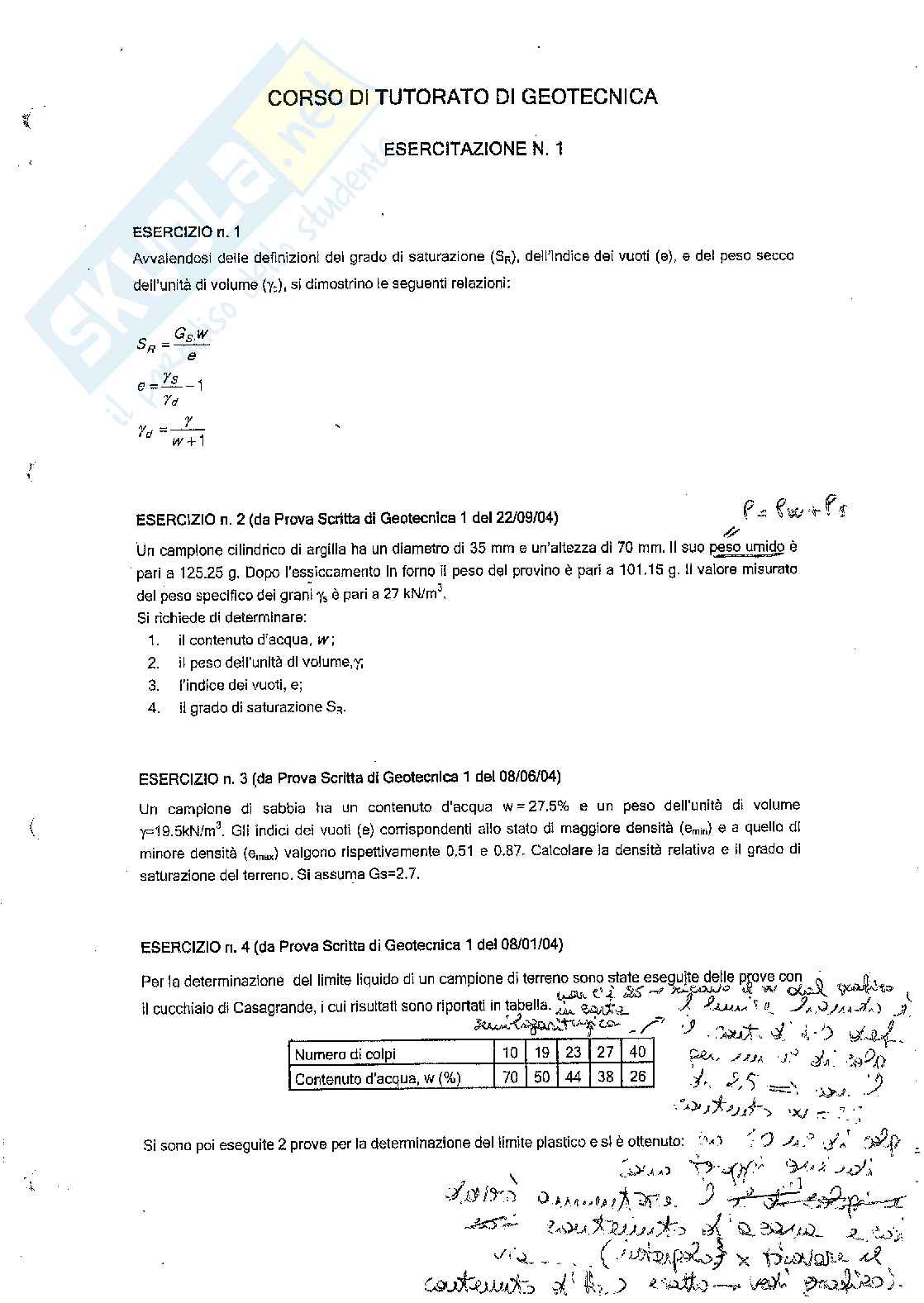 Esercizi svolti Geotecnica - parte 1 Pag. 1