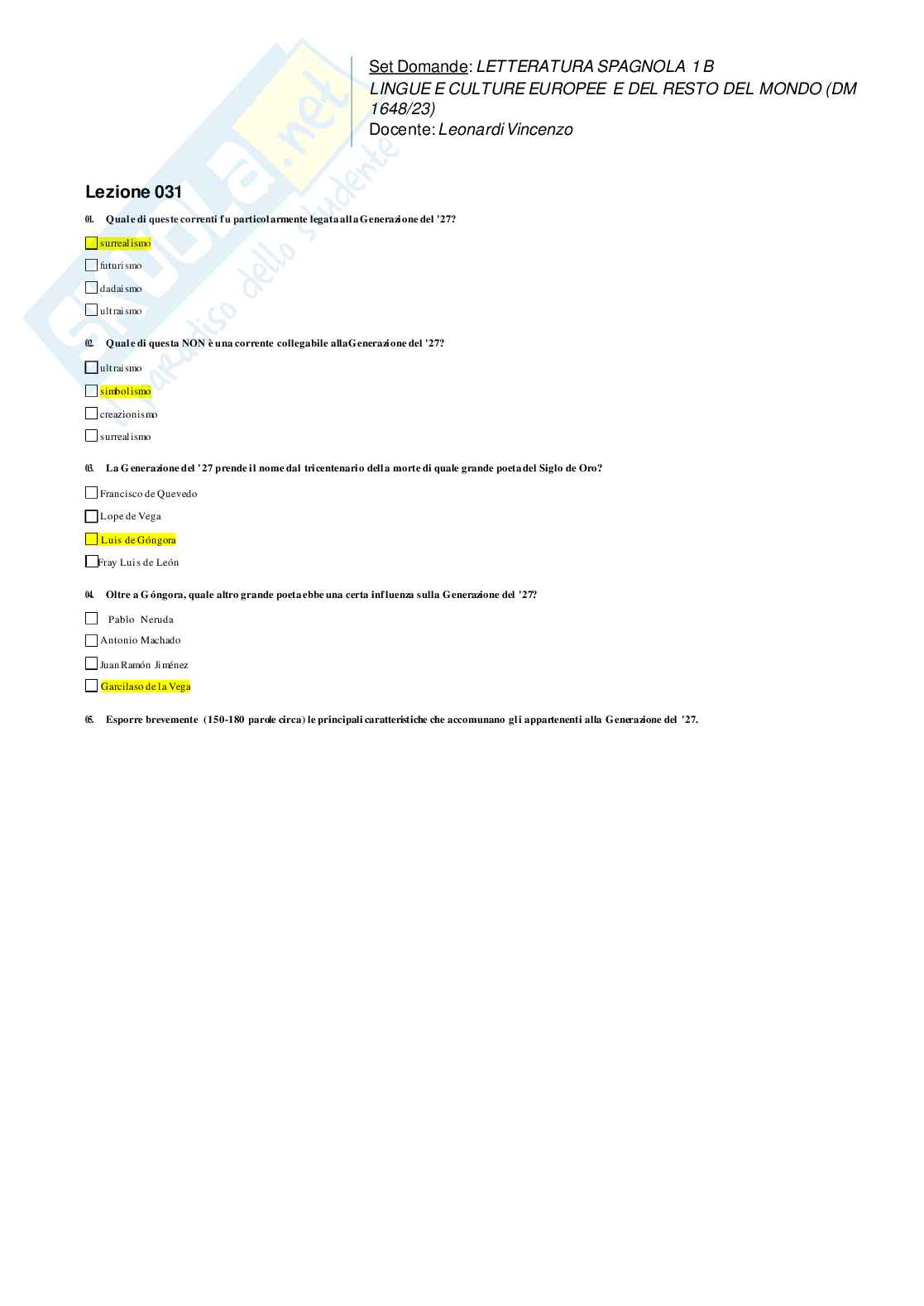 Paniere Letteratura spagnola 1 B  Pag. 46
