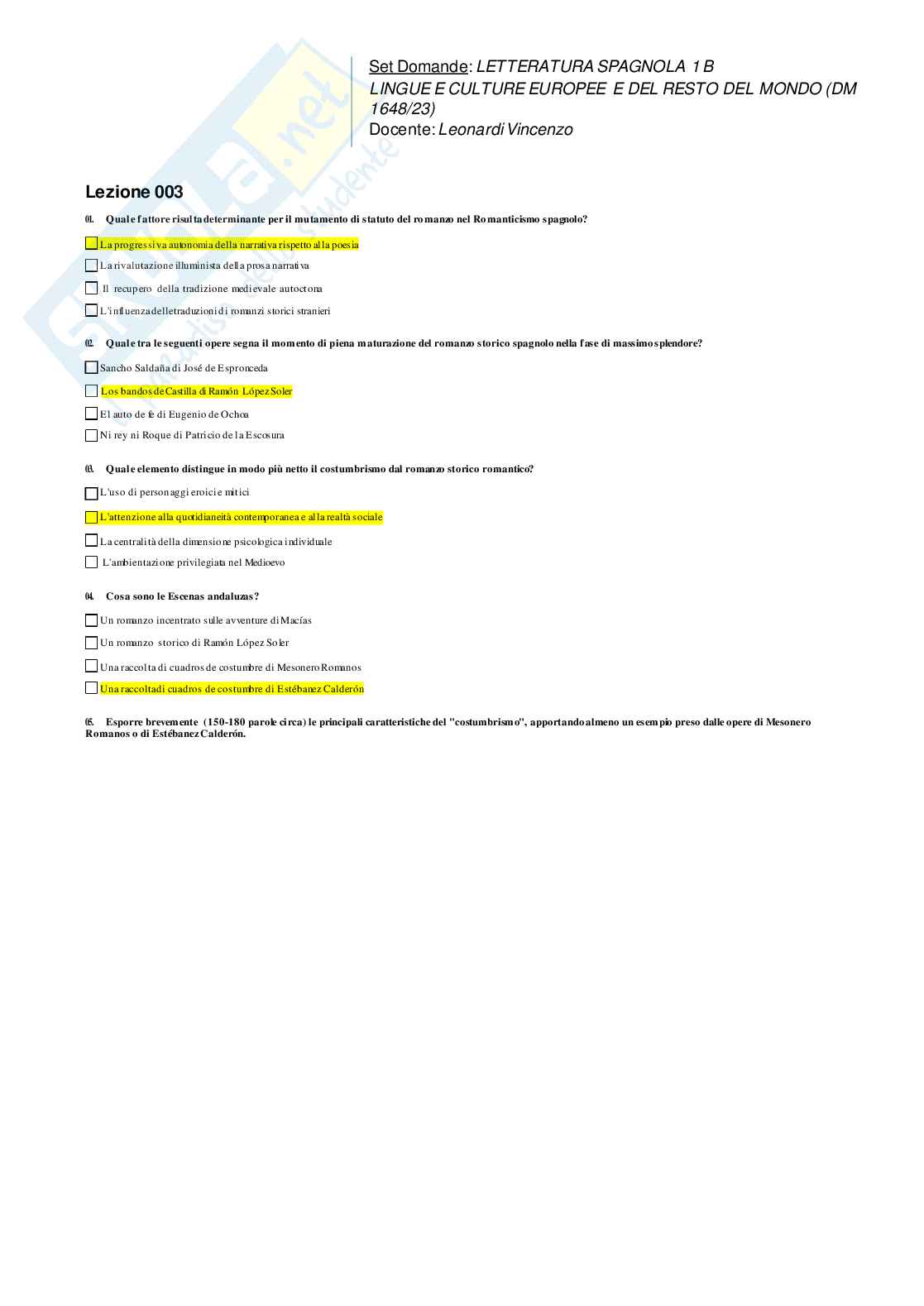 Paniere Letteratura spagnola 1 B  Pag. 6