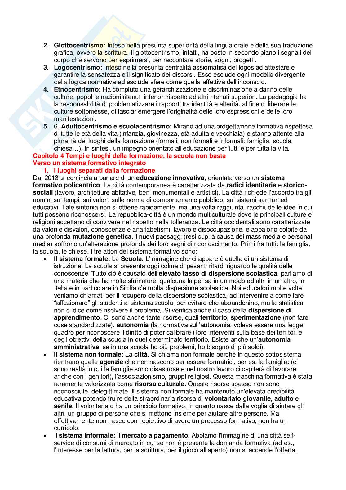 Riassunto esame Pedagogia generale , Prof. Tomarchio Maria, libro consigliato Manuale di pedagogia e didattica , Frabboni, Minerva Pag. 11